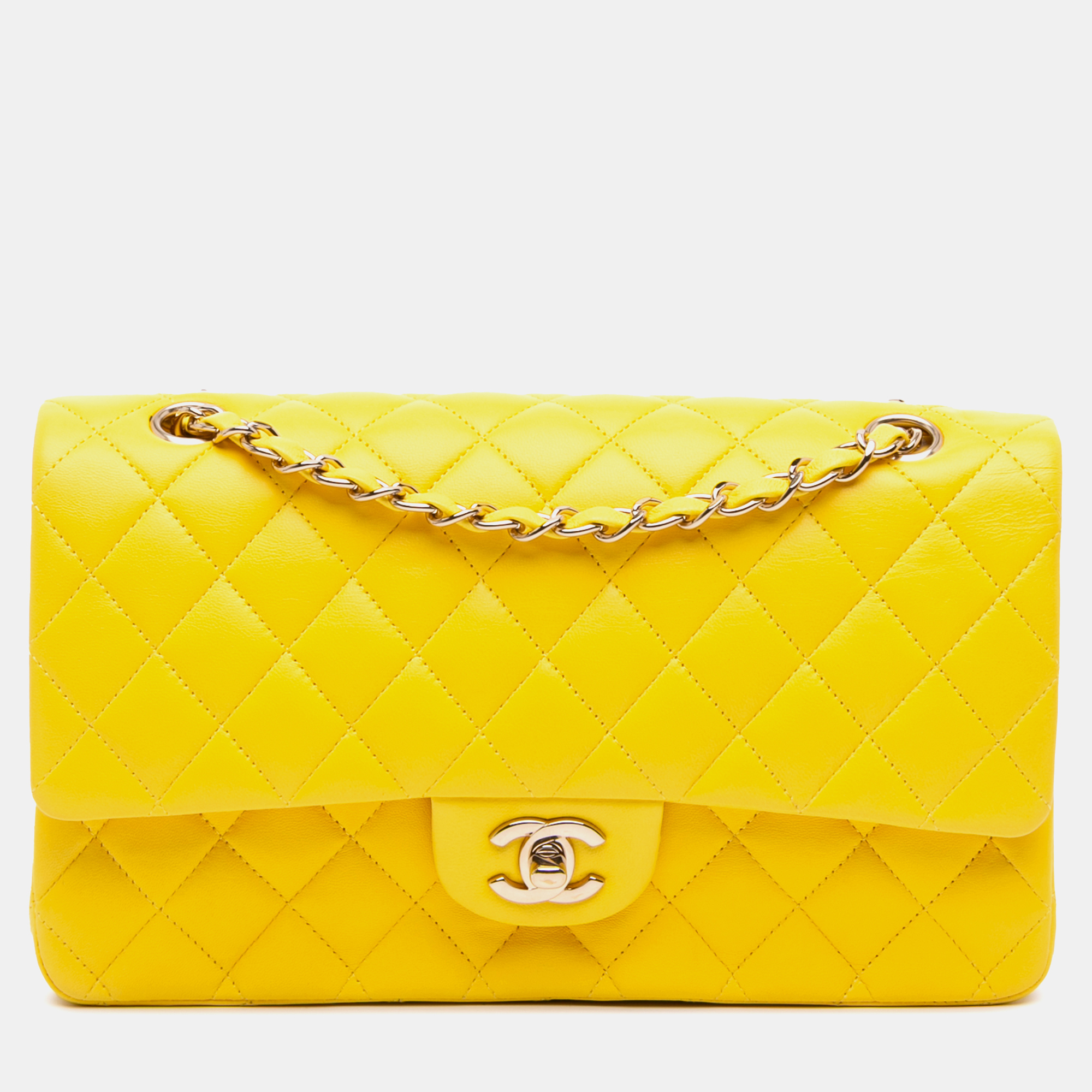 

Chanel Yellow Medium Classic Lambskin Double Flap Bag