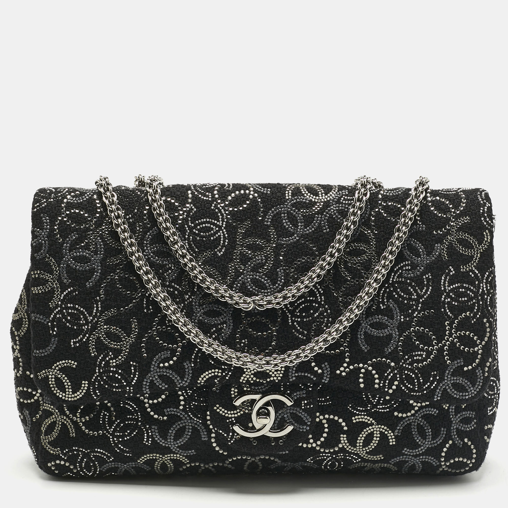 Pre-owned Chanel Black/silver Tweed Cc Paris Shanghai Pudong Flap Bag
