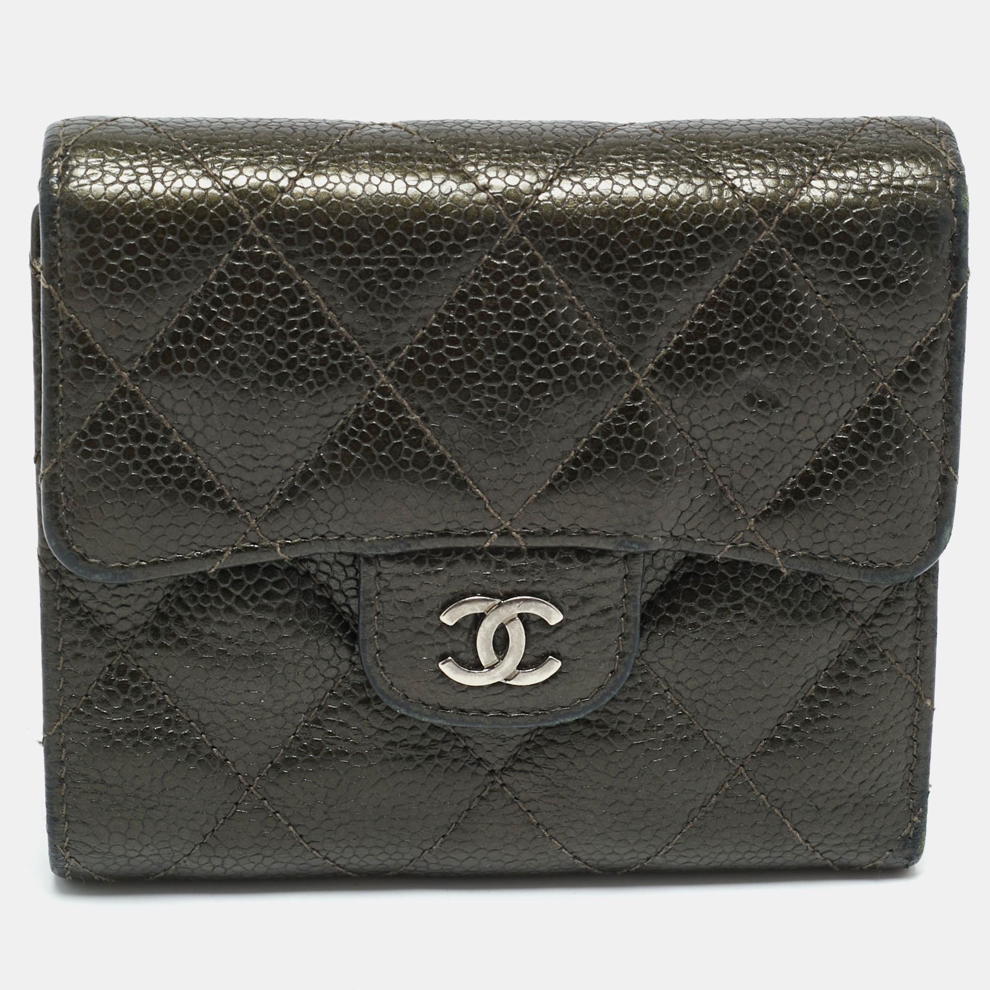 

Chanel Olive Green Quilted Caviar Leather Classic Trifold Wallet