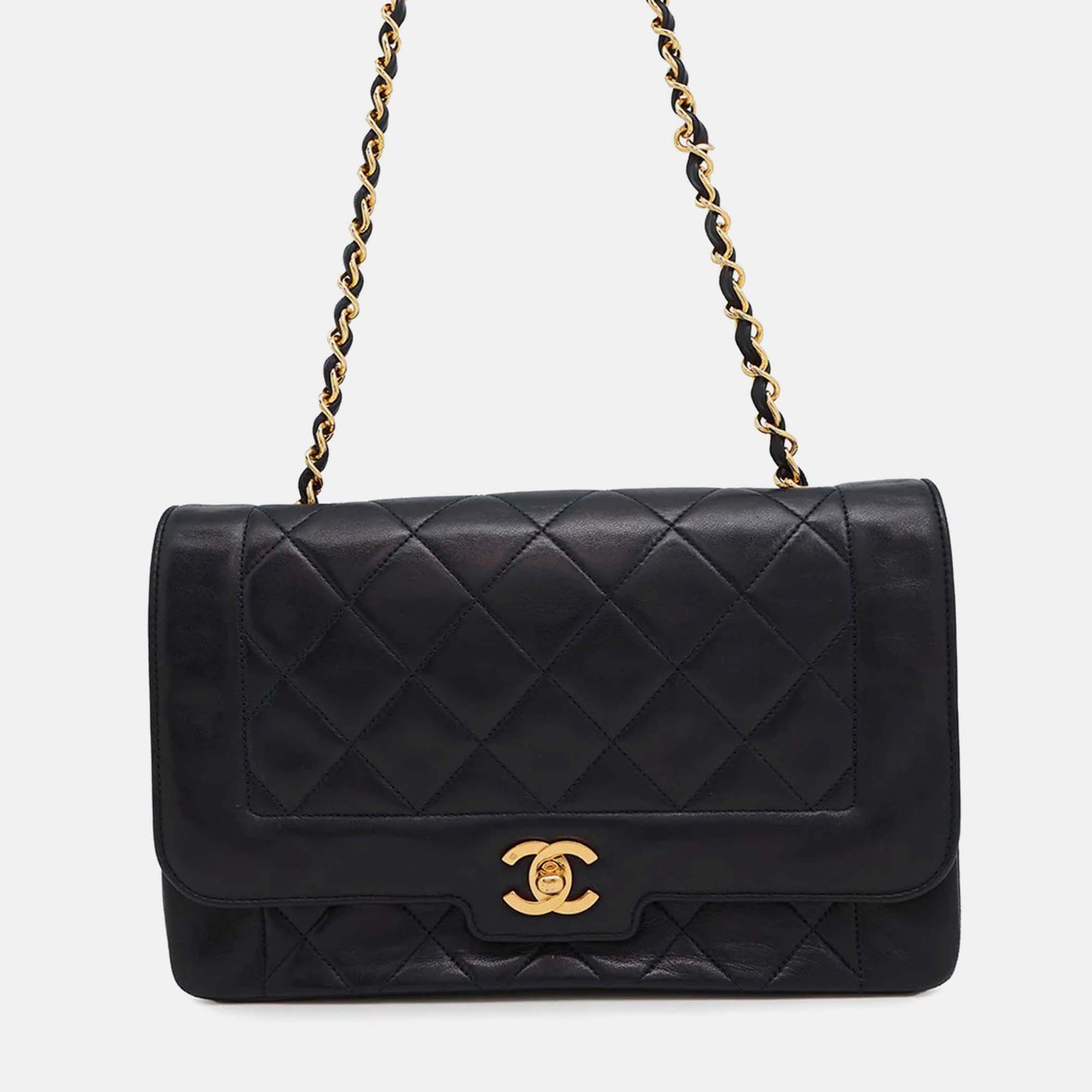 

Chanel Diana Navy Lambskin Chain Shoulder Bag, Navy blue