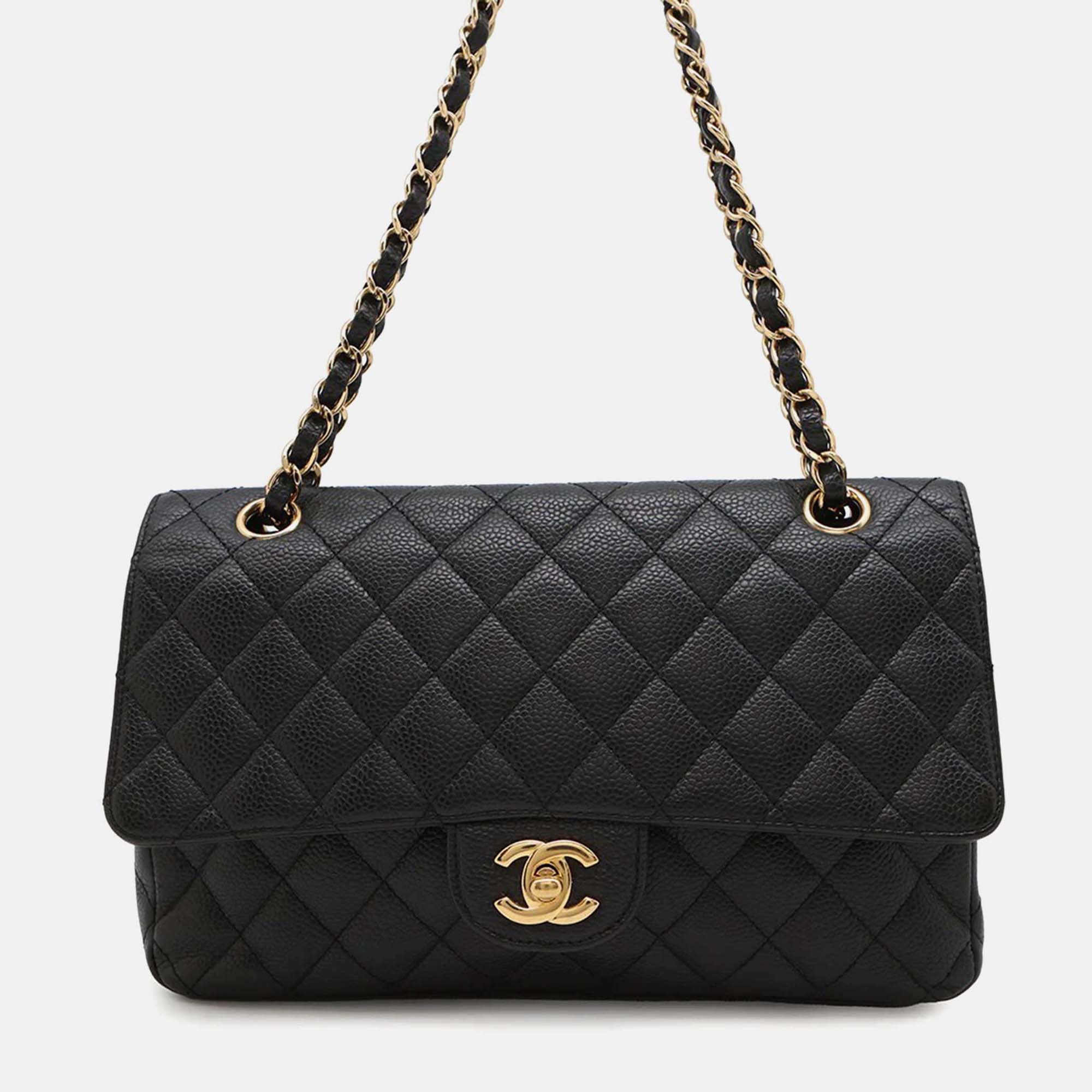 

Chanel Classic Double Flap Medium Black Caviar Leather Chain Shoulder Bag