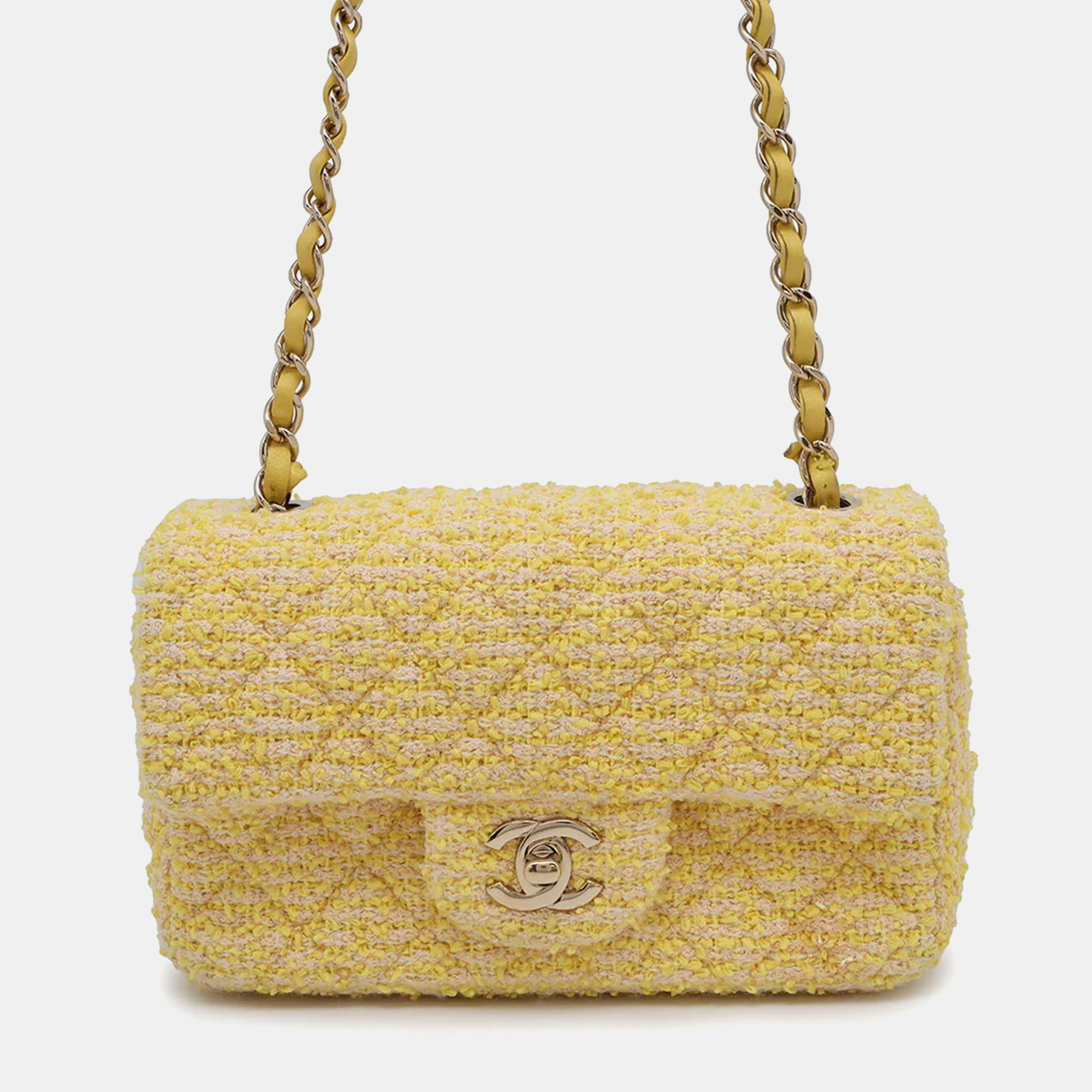 

Chanel Turnlock CC Mini Yellow Tweed Chain Shoulder Bag