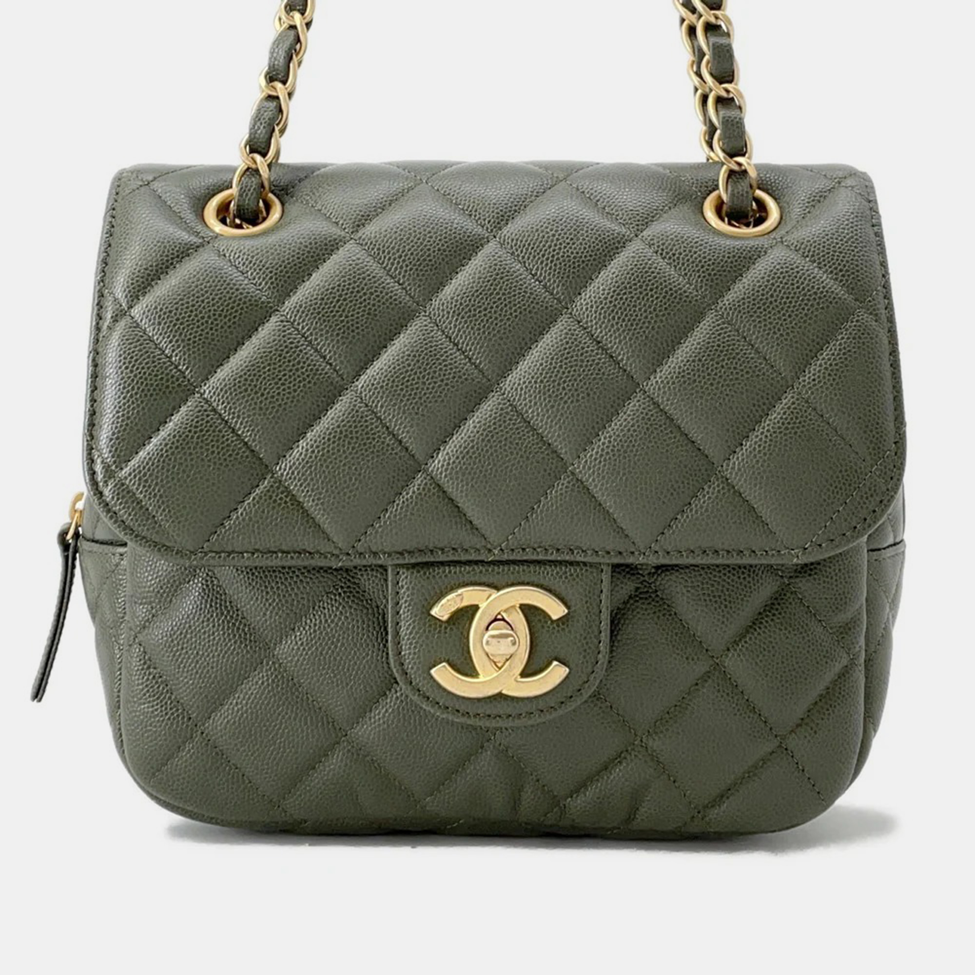 

Chanel Matelasse Khaki Caviar Leather Chain Shoulder Bag, Green