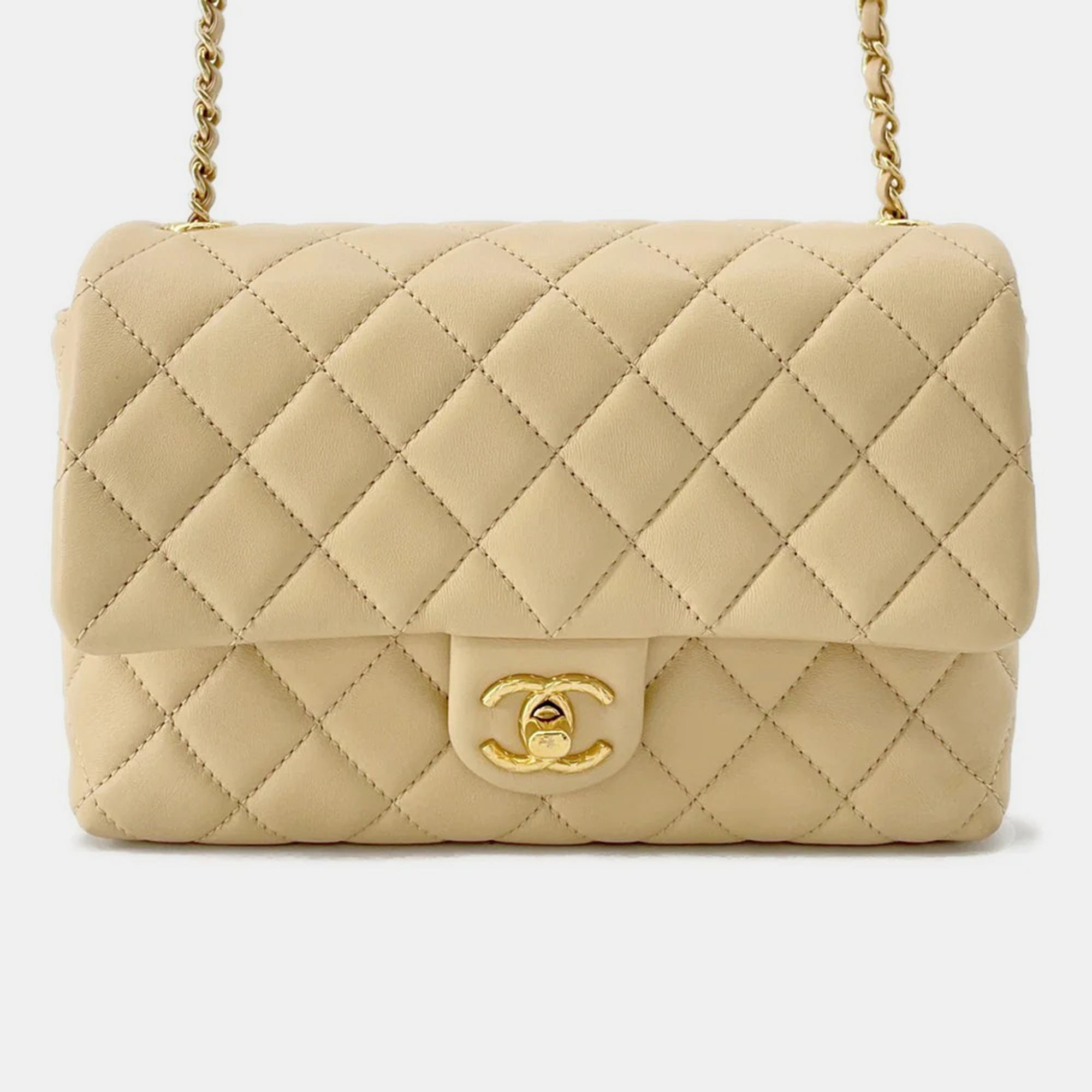 

Chanel Turnlock CC Lambskin Chain Shoulder Bag, Beige