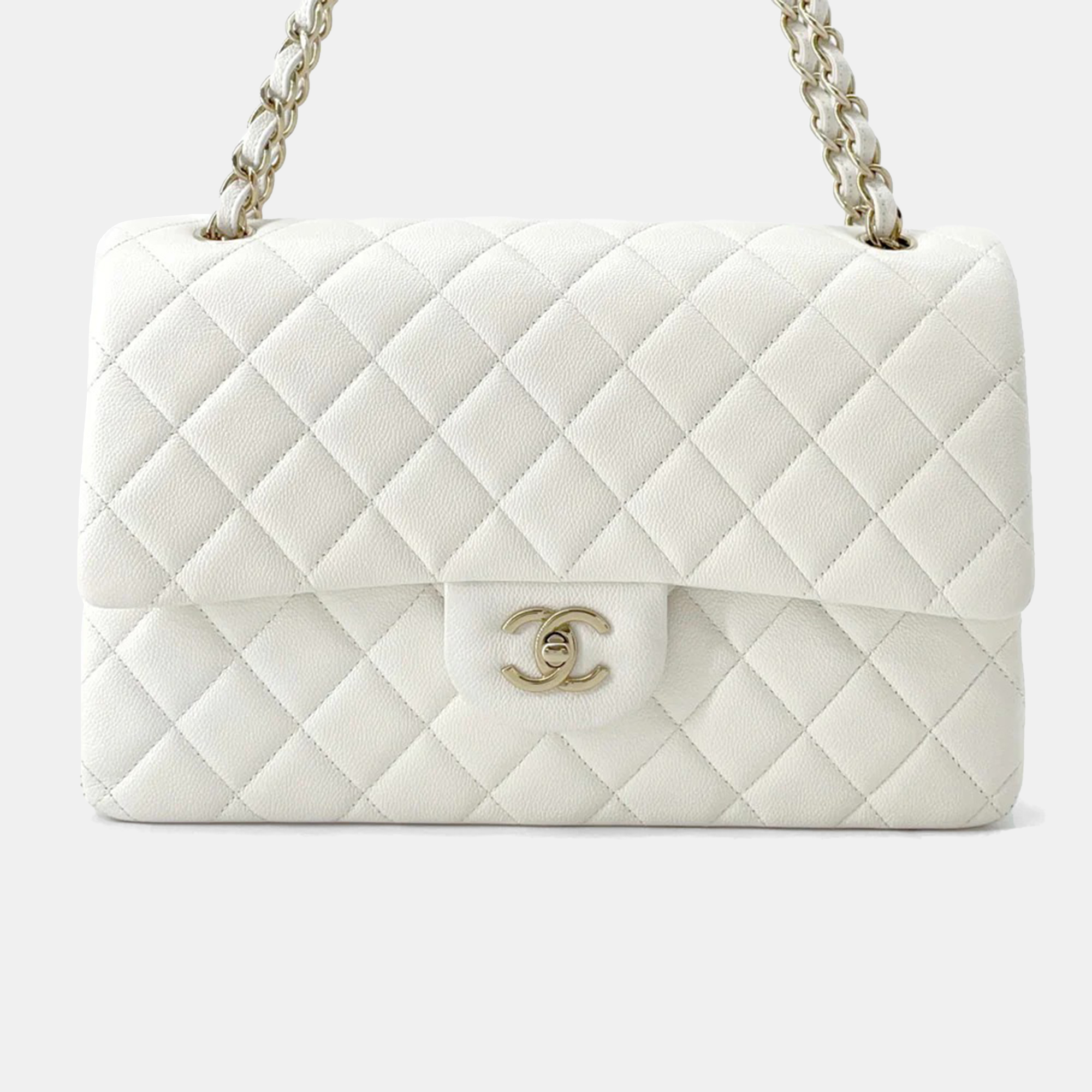 

Chanel Classic Double Flap Jumbo White Caviar Leather Flap Shoulder Bag