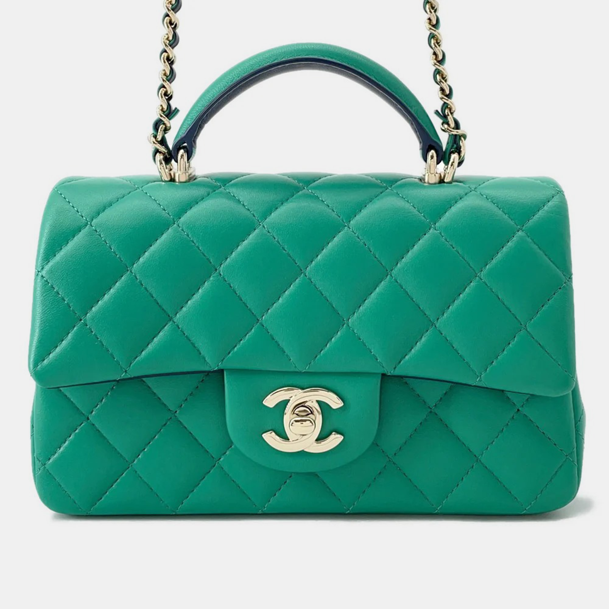 

Chanel CC Flap Mini 20 Green Navy Lambskin Flap Top Handle Bag