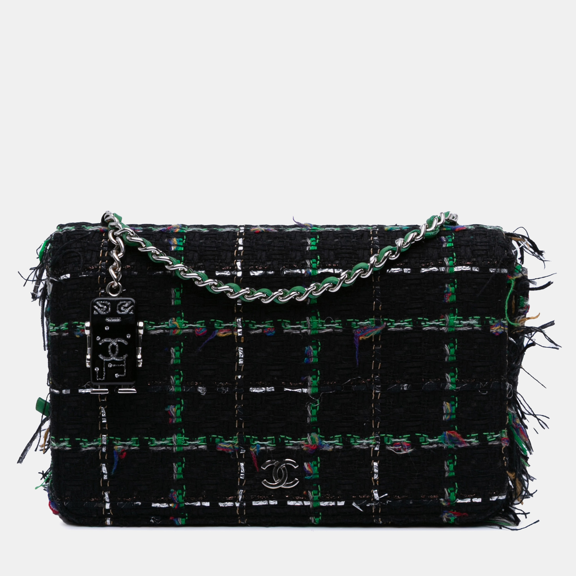

Chanel Black Quilted Boucle Tweed Robot Charm Wallet On Chain