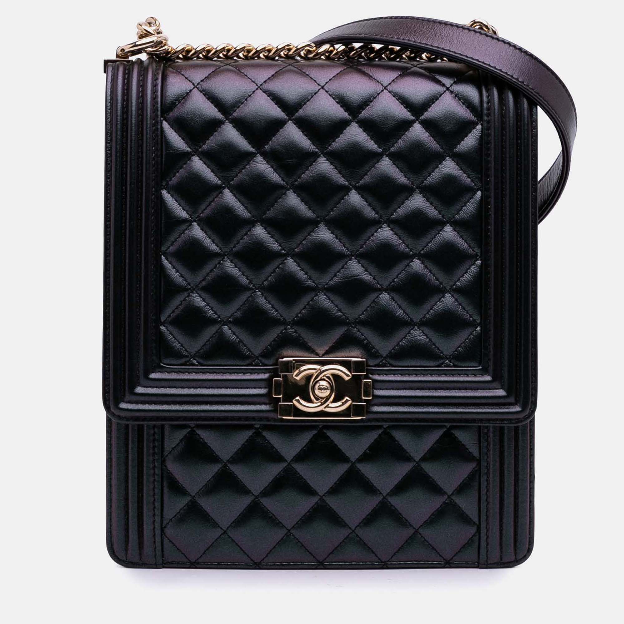 

Chanel Black Quilted Iridescent Calfskin North South Boy Flap
