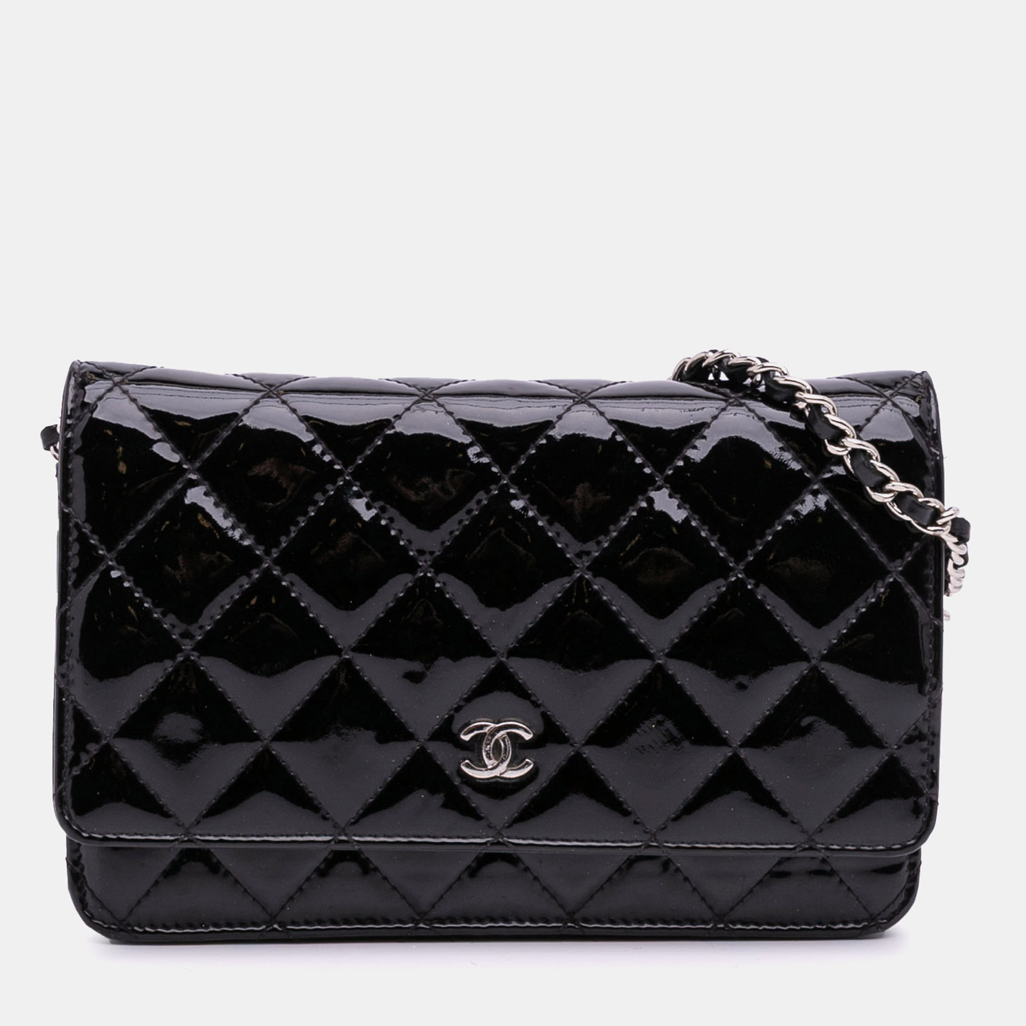 

Chanel Black CC Quilted Patent Wallet On Chain