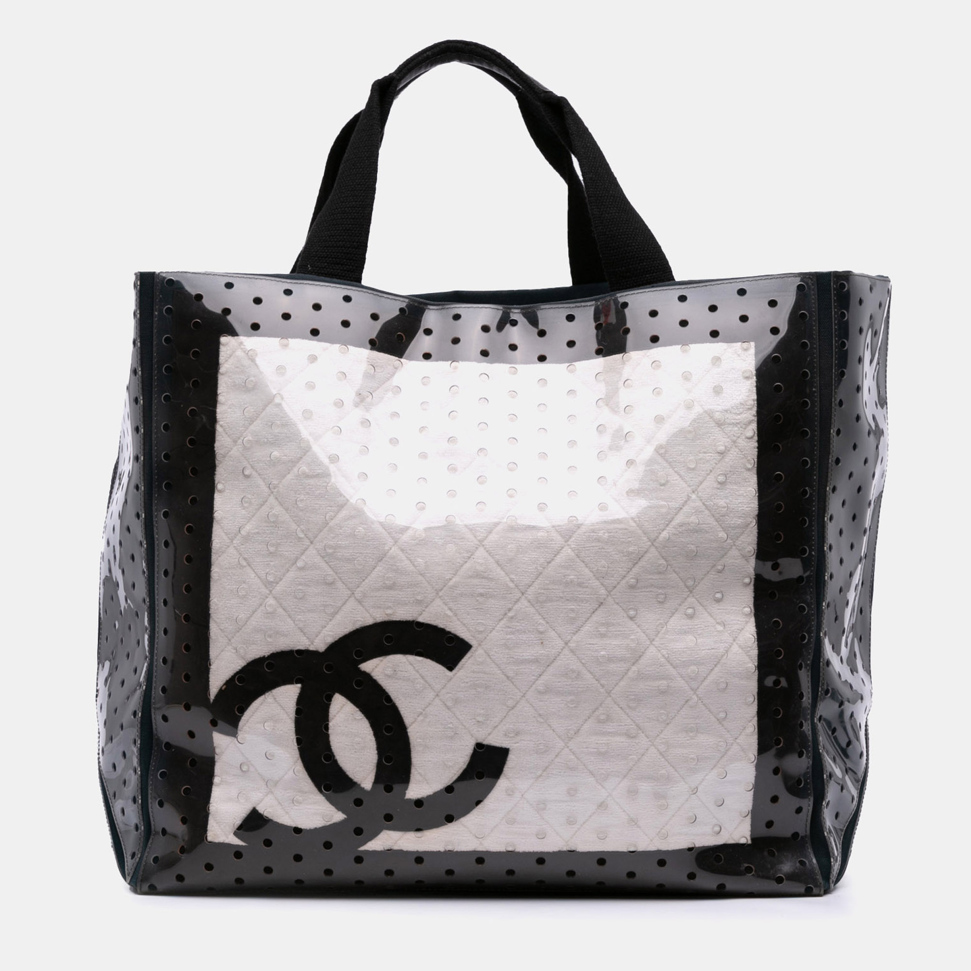 

Chanel White CC Quilted Cotton and PVC Punching Tote