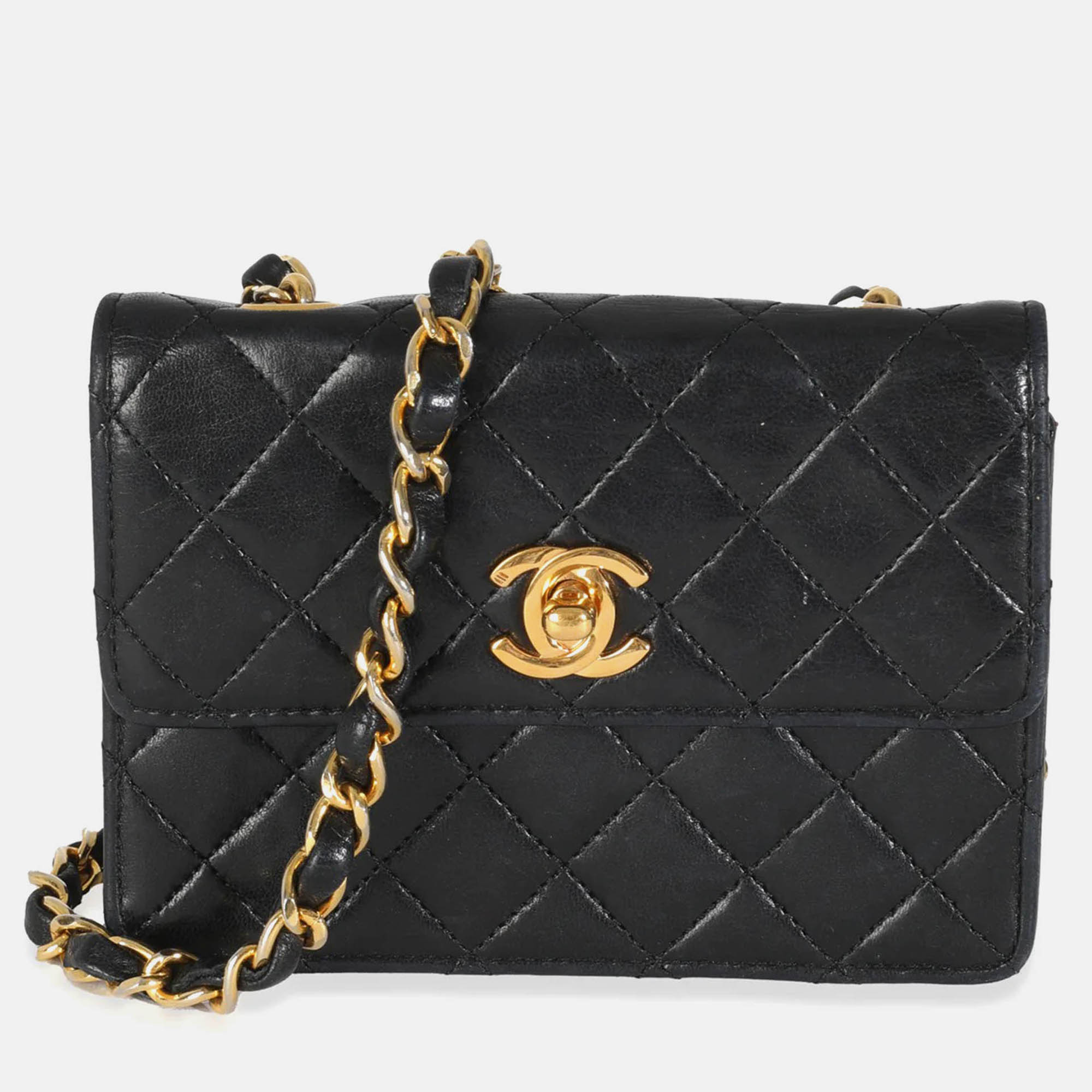 

Chanel Vintage 24K Black Quilted Lambskin Extra Mini Flap Bag