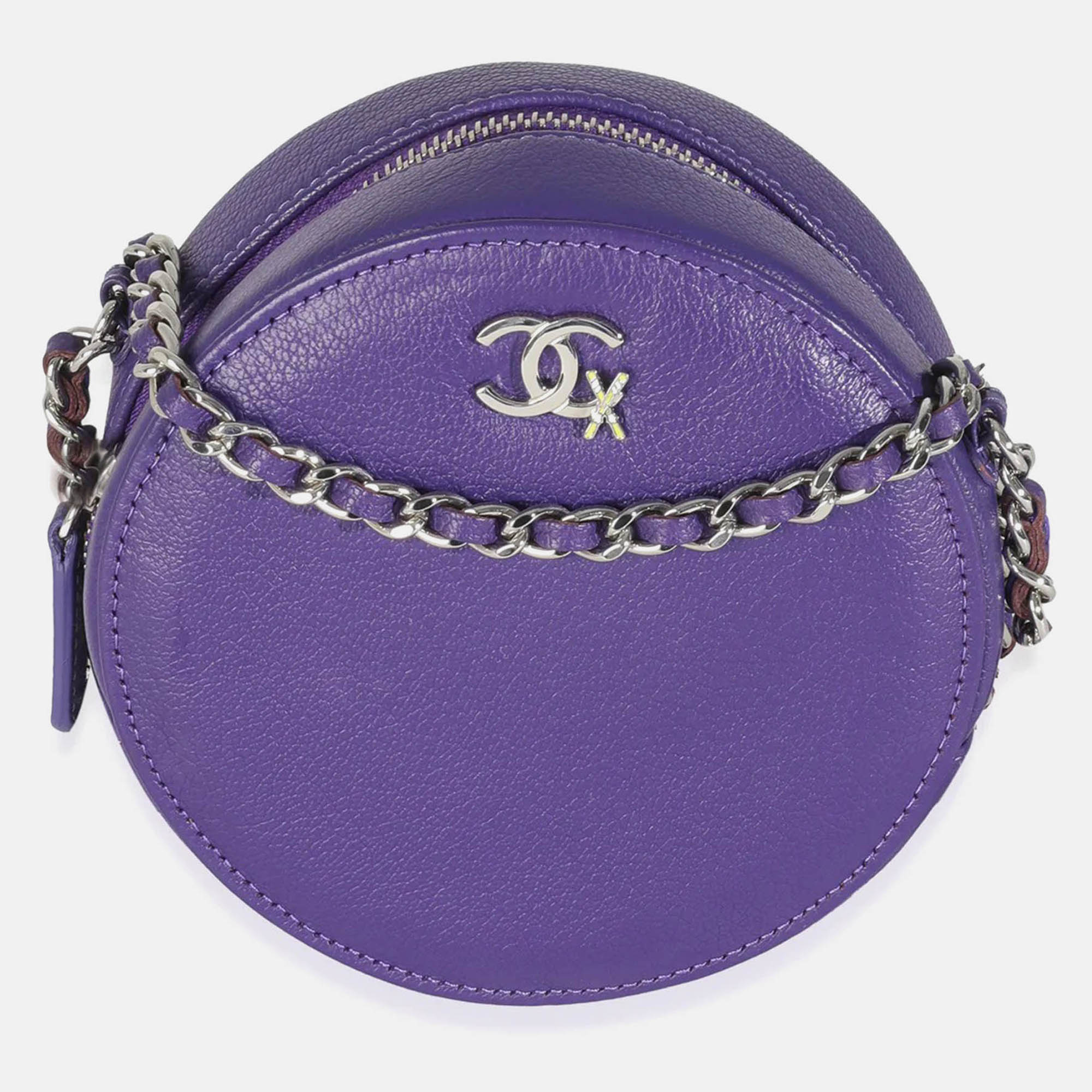 

Chanel Purple Calfskin Ski Round Clutch With Chain