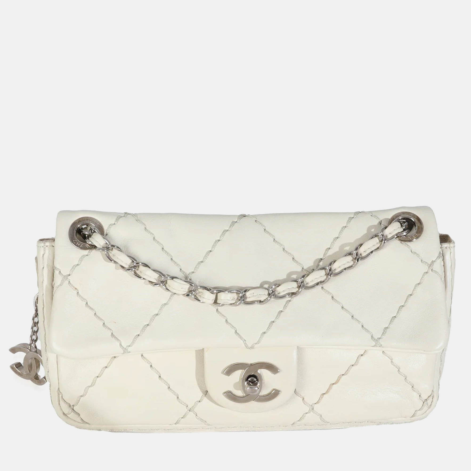 

Chanel White Quilted Calfskin Small Ultra Stitch Flap Bag
