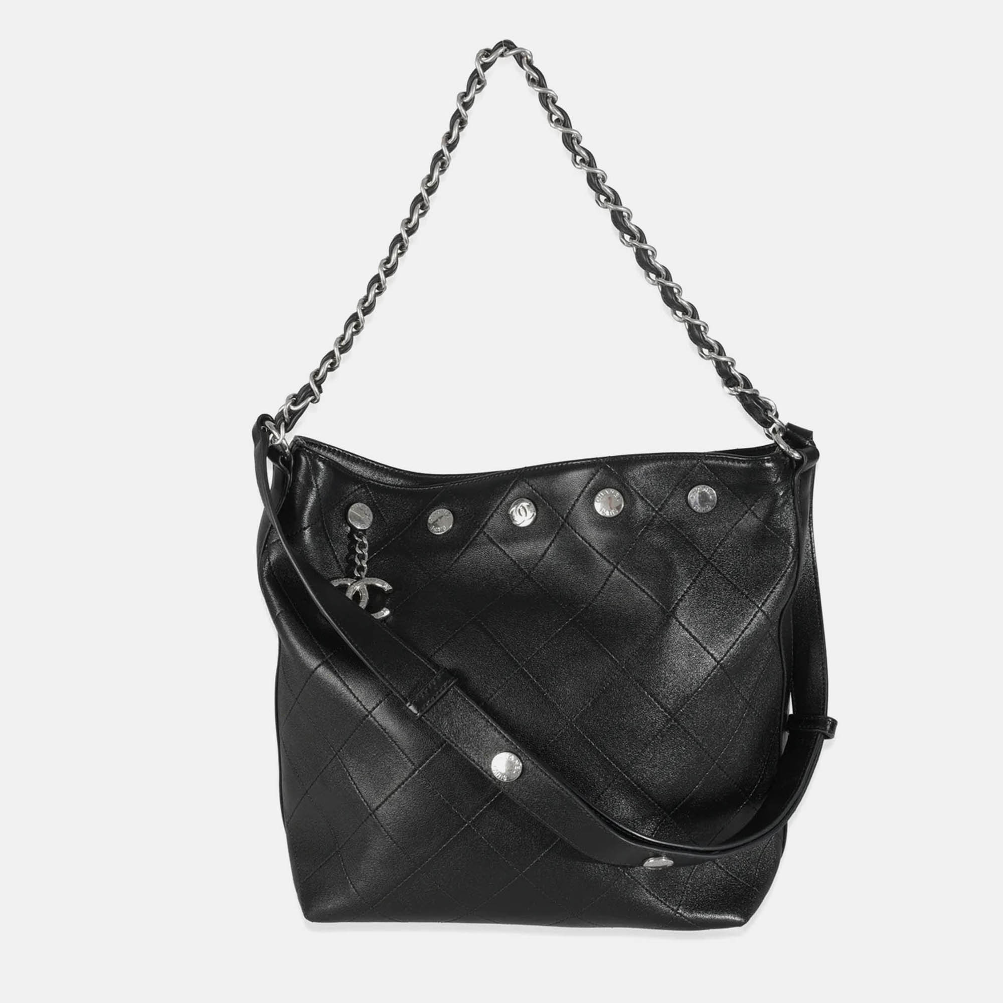 

Chanel Black Quilted Calfskin CC Large Button Bucket Bag