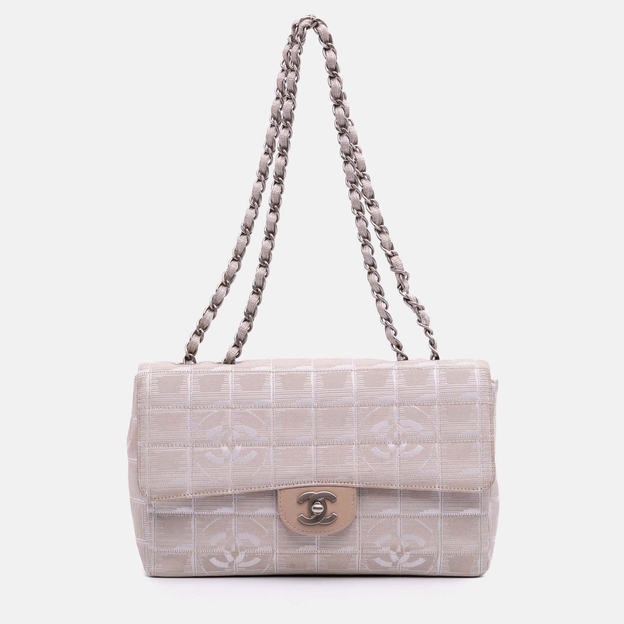 

Chanel Beige Brown Medium New Travel Line Nylon Single Flap
