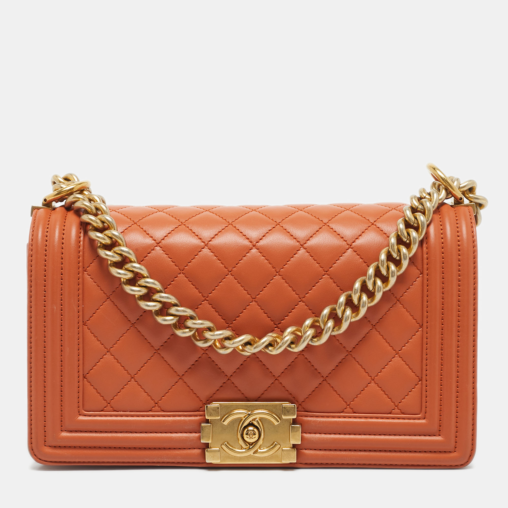 

Chanel Orange Quilted Leather  Classic Boy Flap Bag