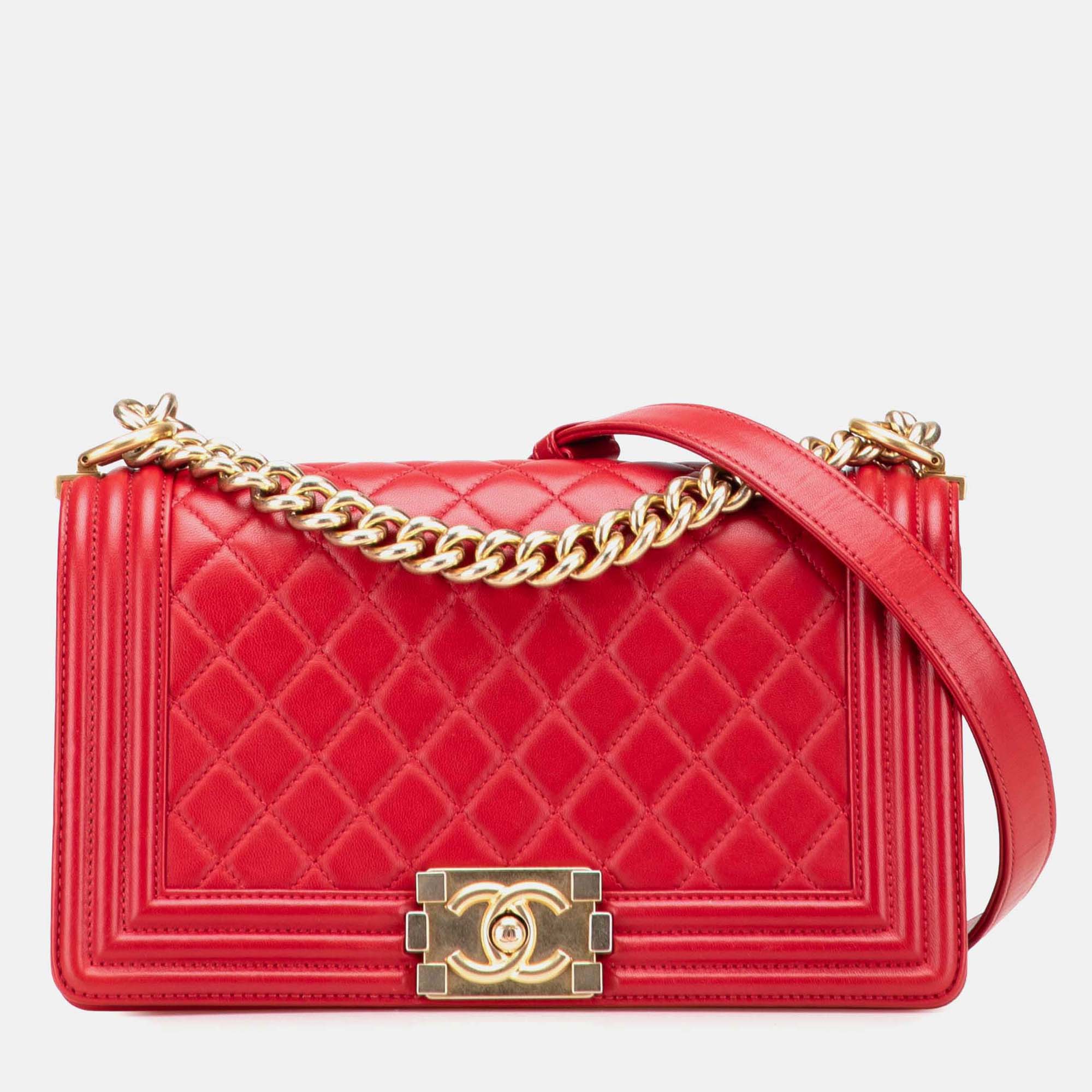 

Chanel Red Old Medium Quilted Lambskin Boy Flap