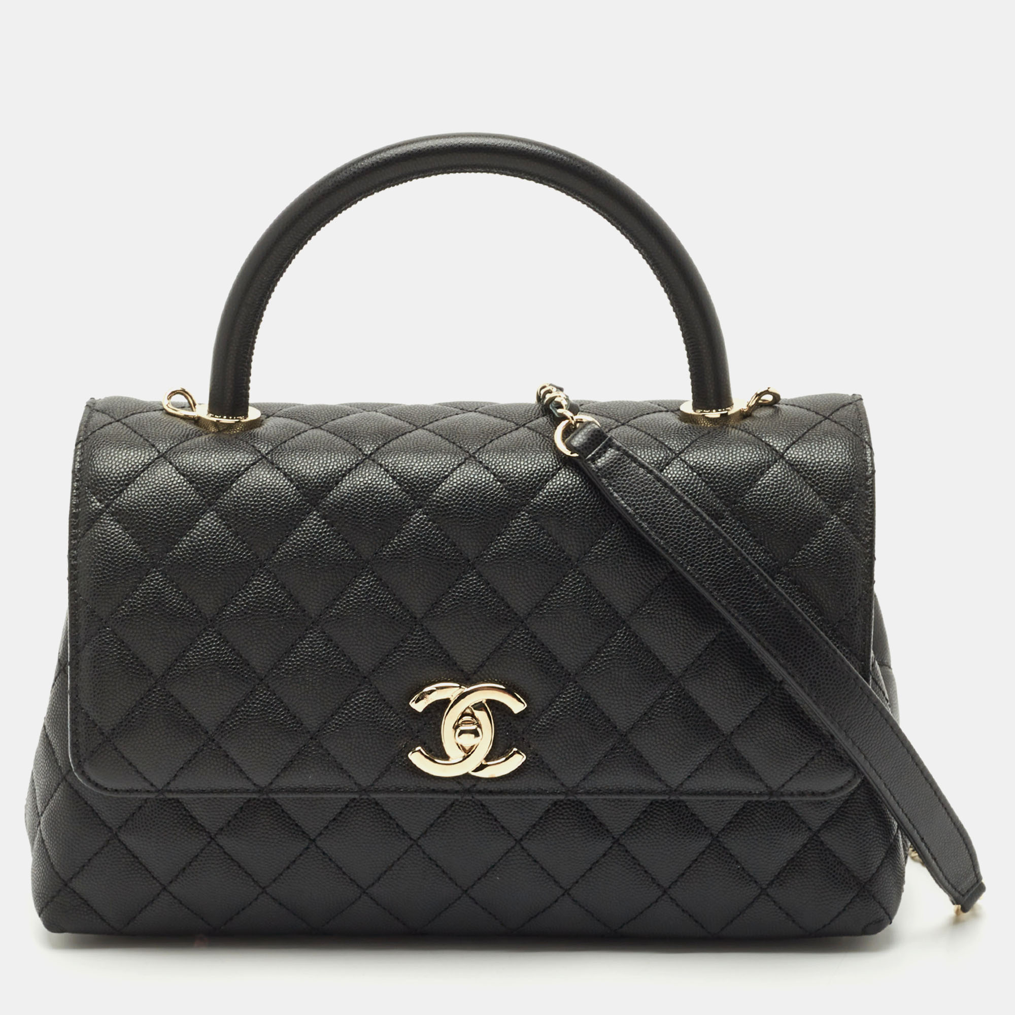 

Chanel Black Quilted Caviar Leather  Coco Top Handle Bag