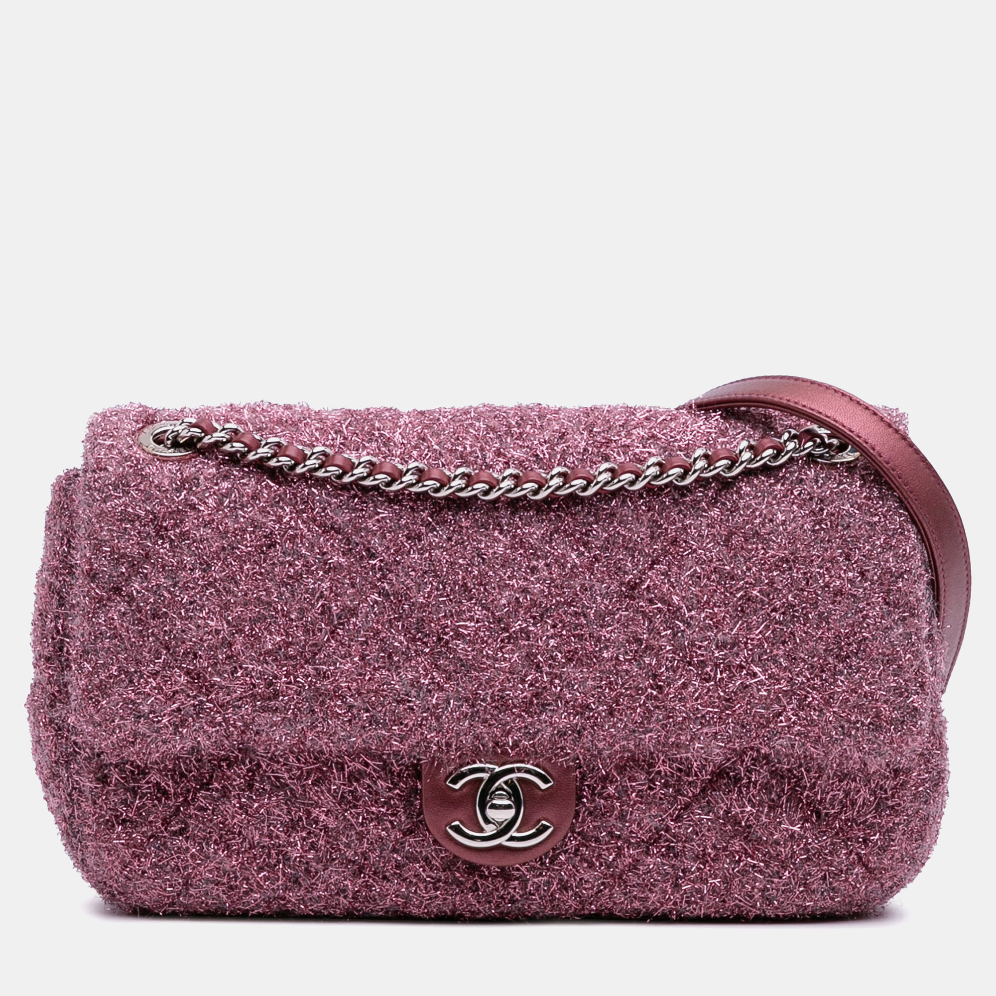 

Chanel Pink Medium Quilted Metallic Knit Pluto Glitter Flap