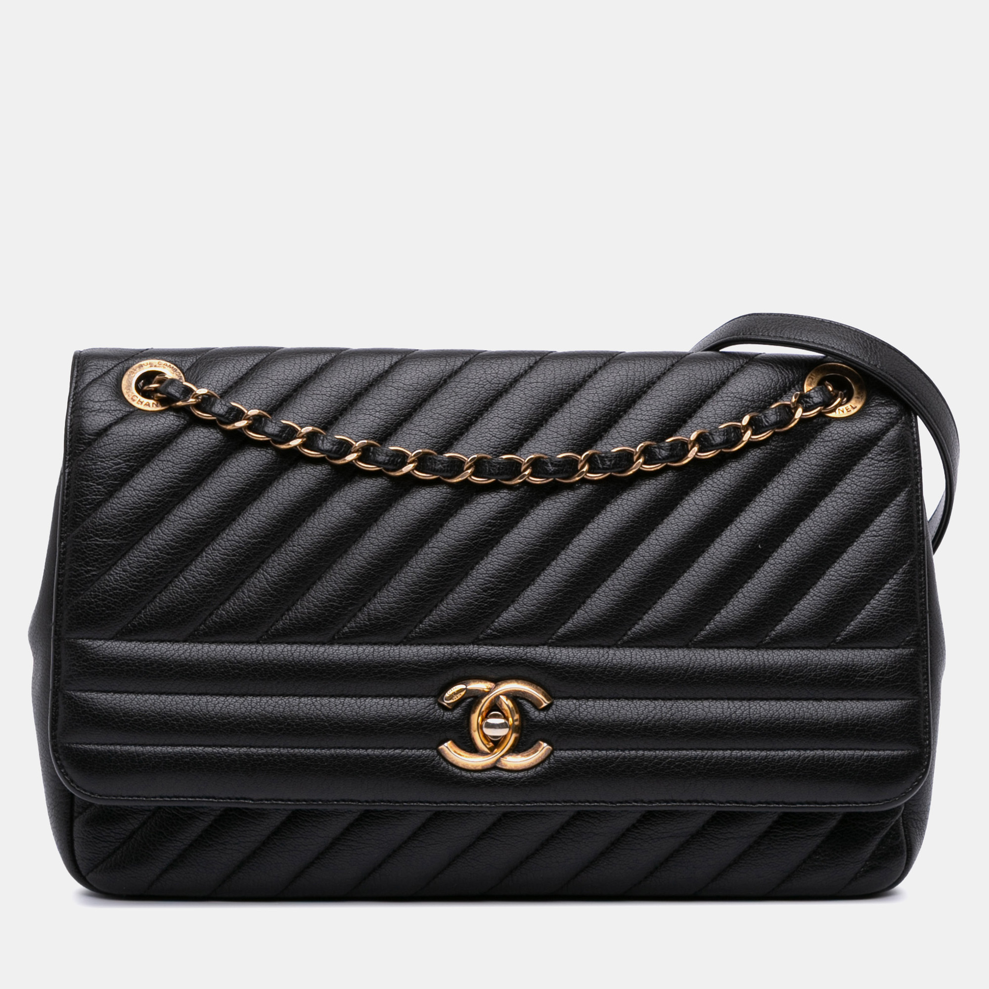 

Chanel Black Large Diagonal Quilted Goatskin Flap