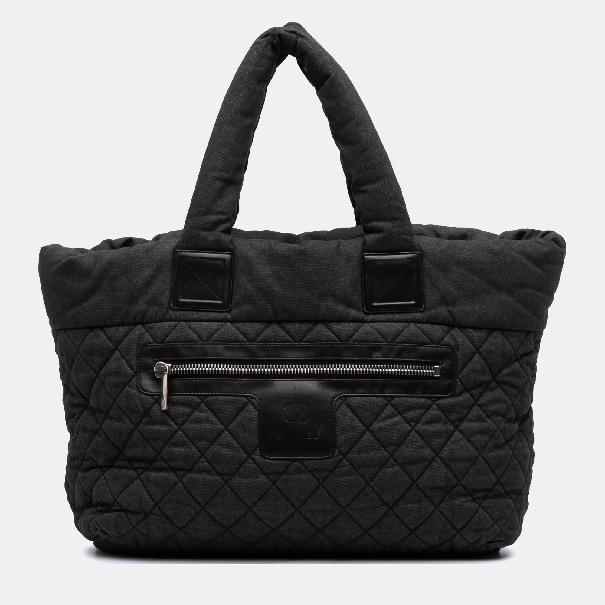Pre-owned Chanel Black Large Quilted Denim Coco Cocoon Tote