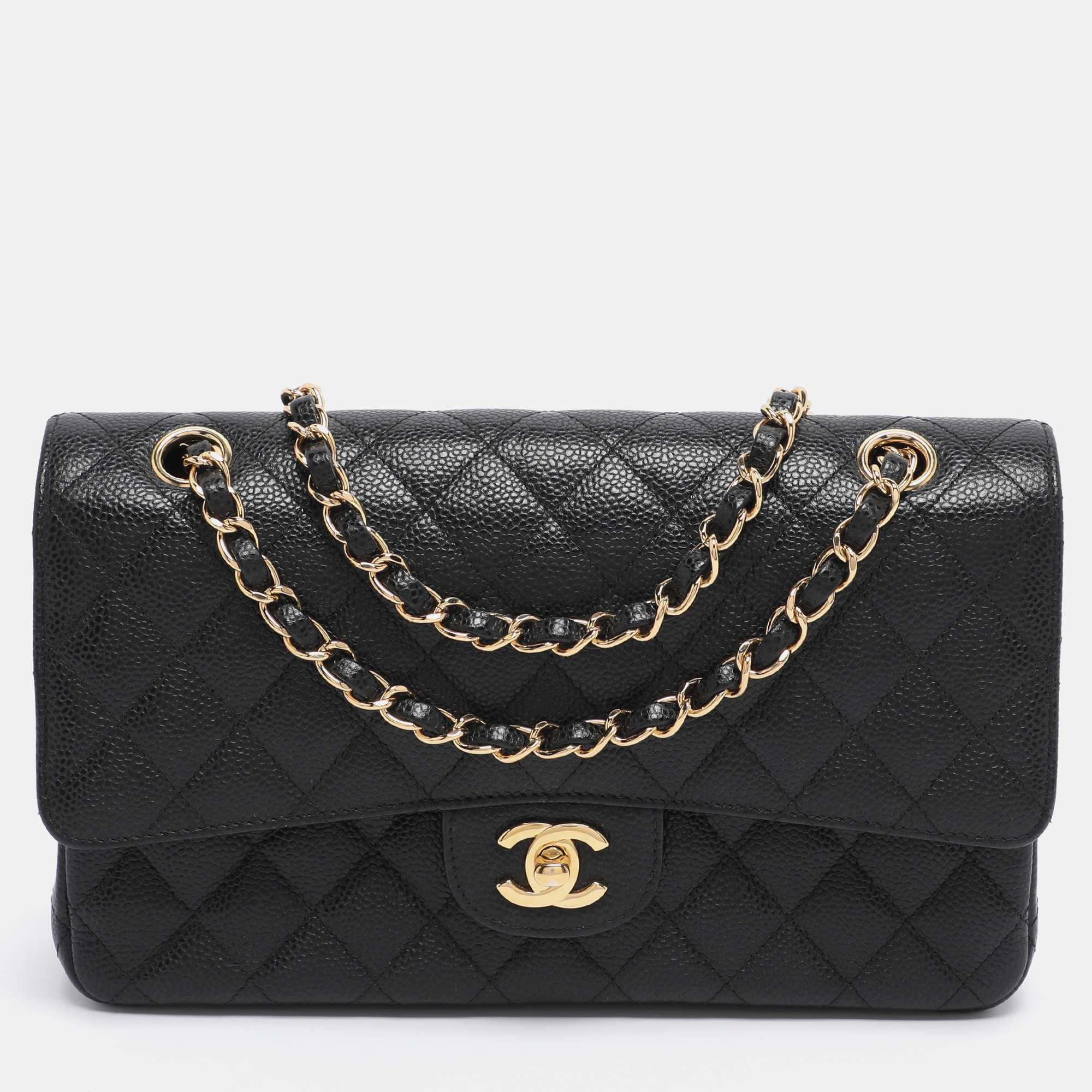

Chanel Black Quilted Caviar Leather  Classic Double Flap Bag
