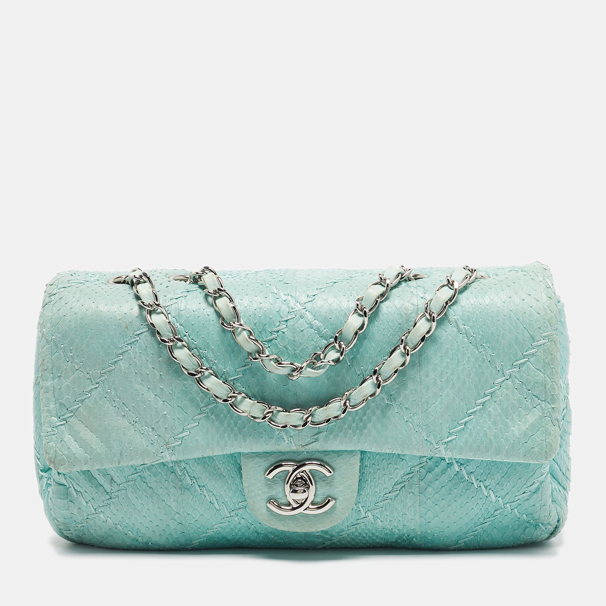 

Chanel Aqua Blue Snakeskin Medium Ultra Stitch Classic Single Flap Bag