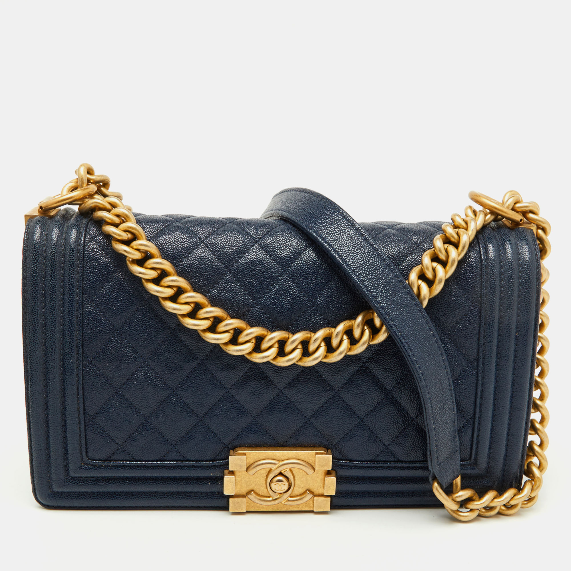 

Chanel Navy Blue Quilted Caviar Leather  Boy Bag