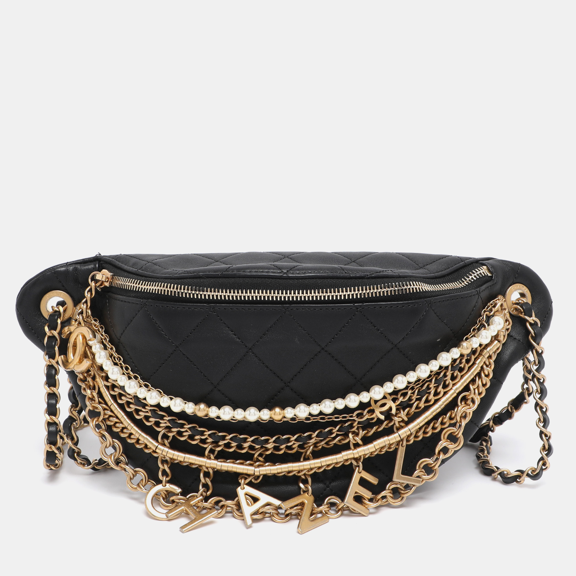 

Chanel Black Quilted Leather All About Chains Waist Bag