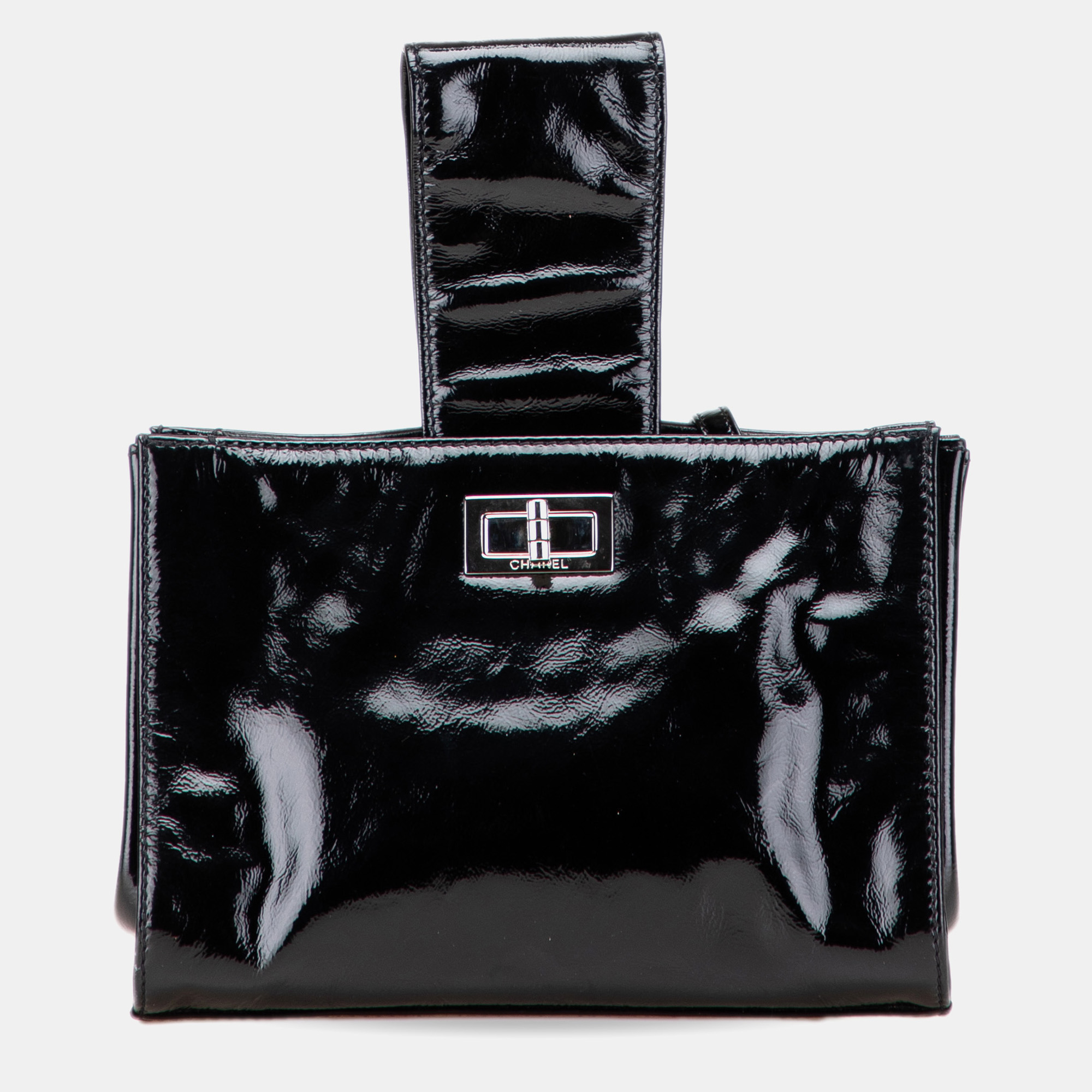 

Chanel Black Patent Mademoiselle Lock Convertible Wrist Clutch