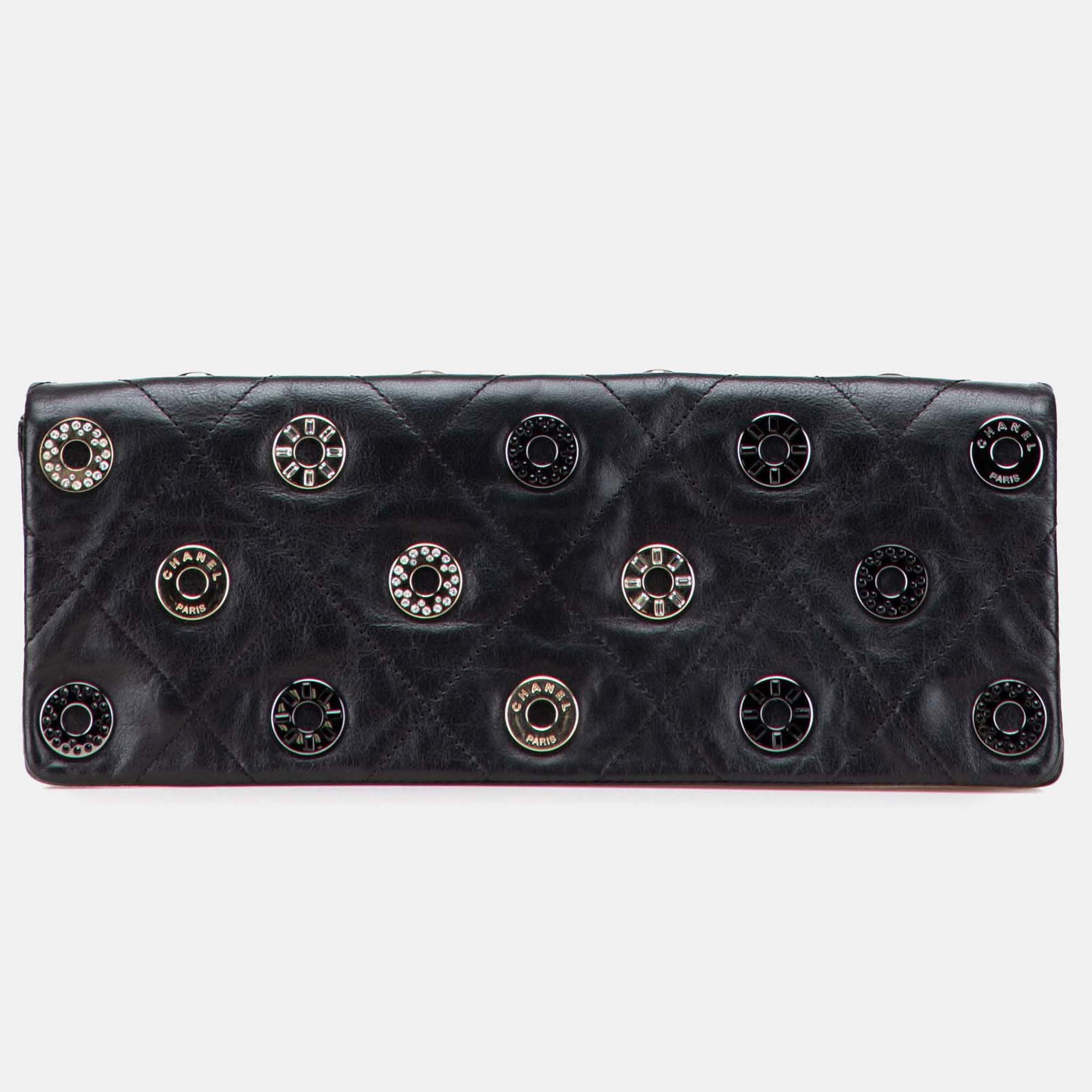 

Chanel Black Quilted Calfskin Star Attitude Grommet Fold Over Clutch