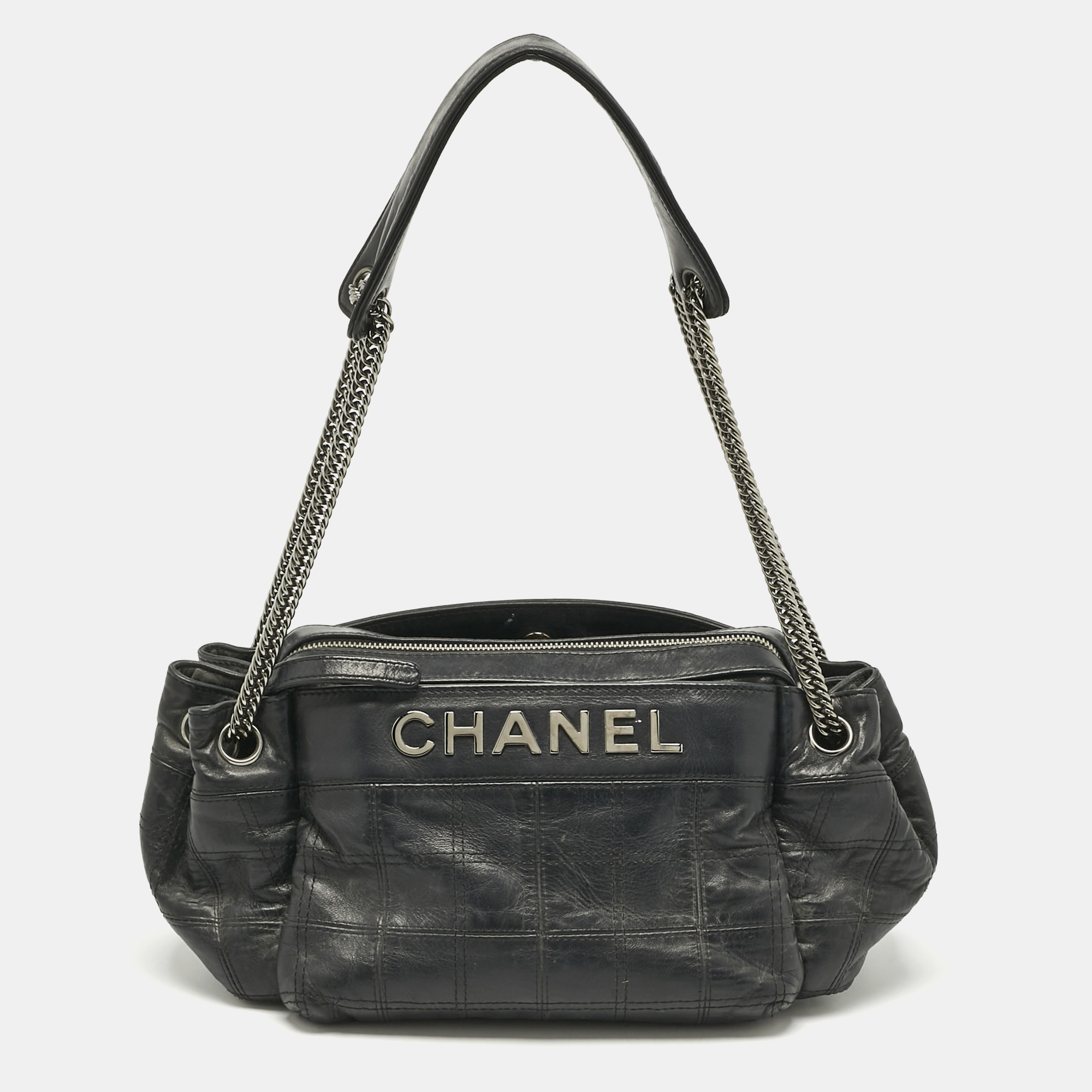

Chanel Black Cube Quilted Leather LAX Accordion Bag
