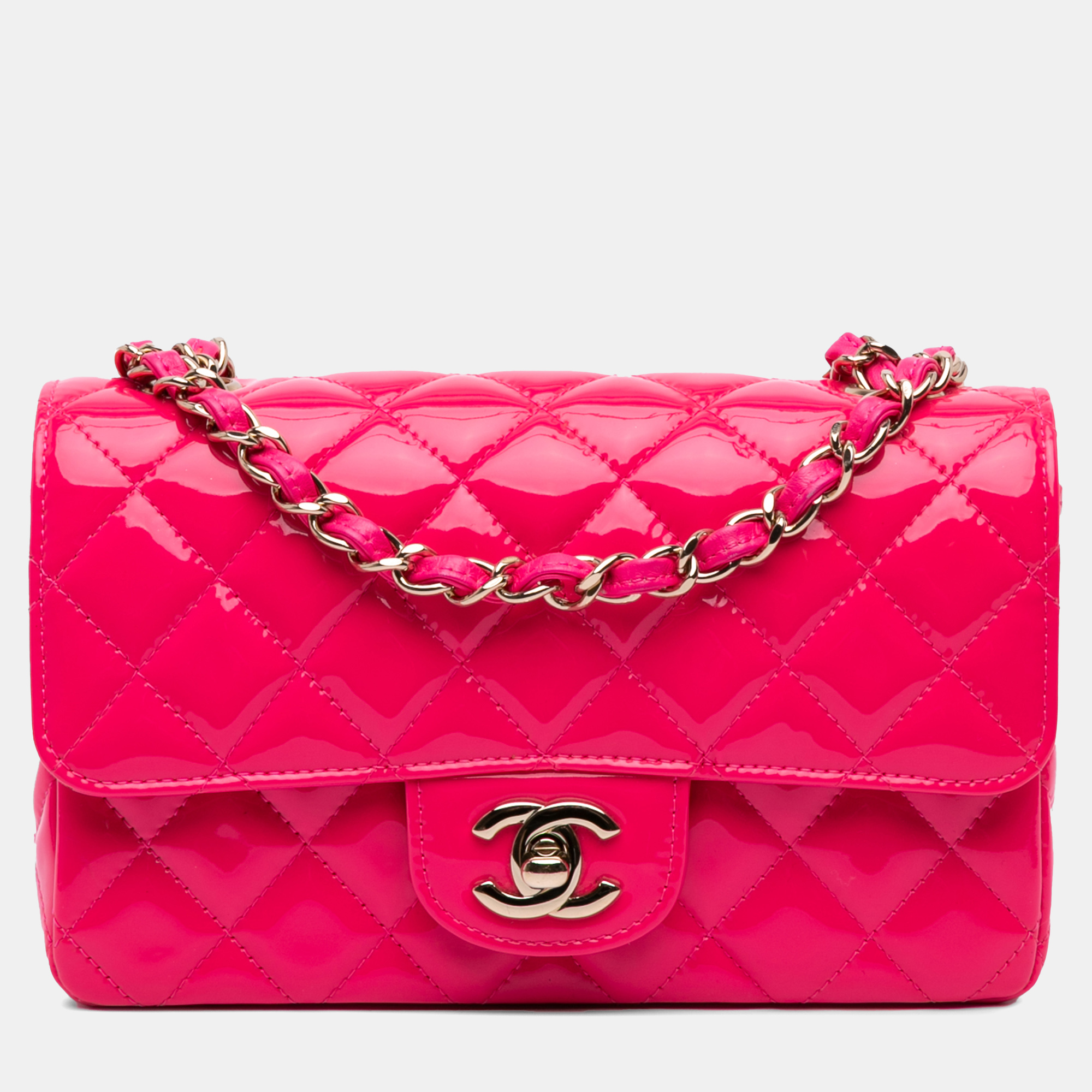 Pre-owned Chanel Pink Mini Rectangular Classic Patent Single Flap Bag
