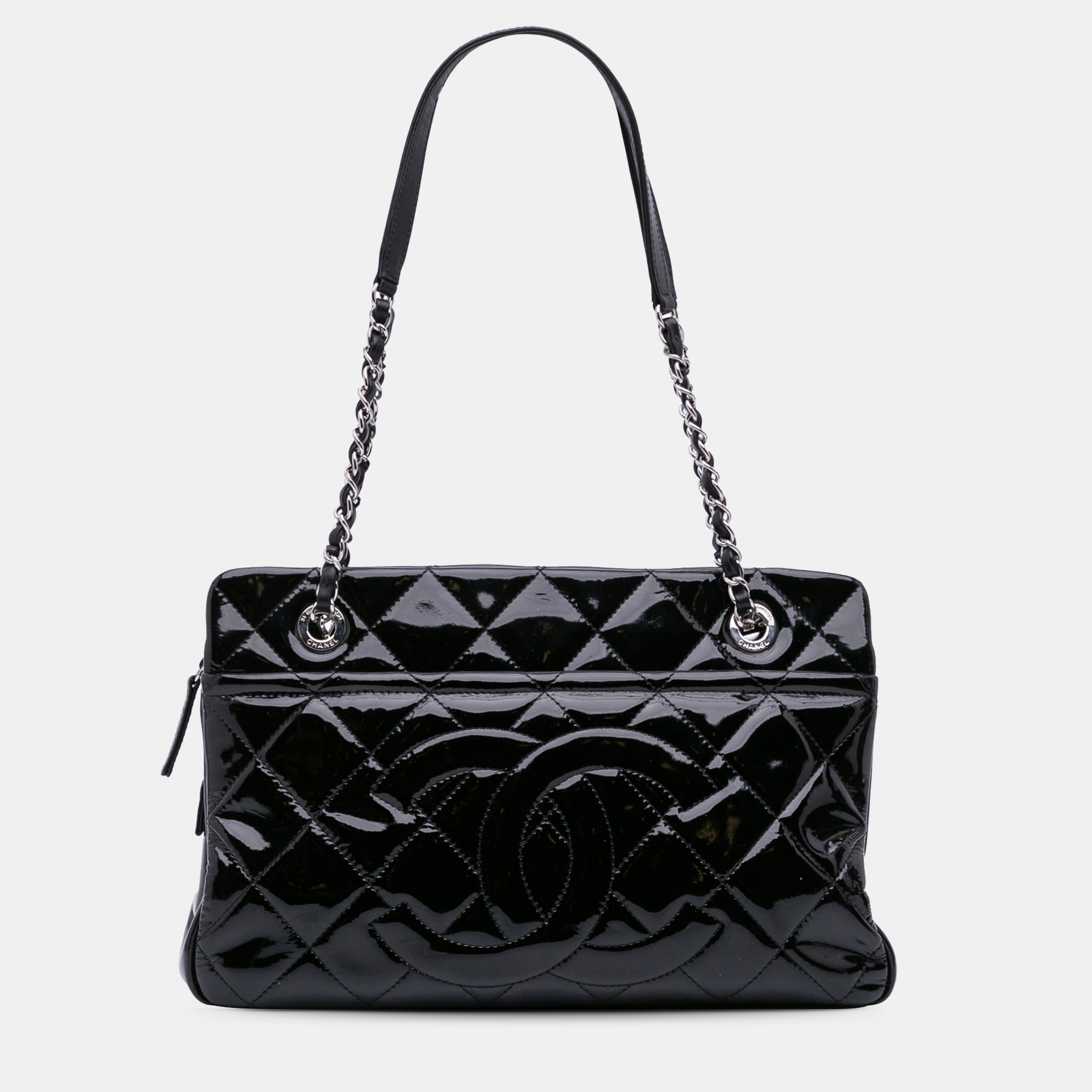 

Chanel Black Medium CC Patent Soft Shopper Tote