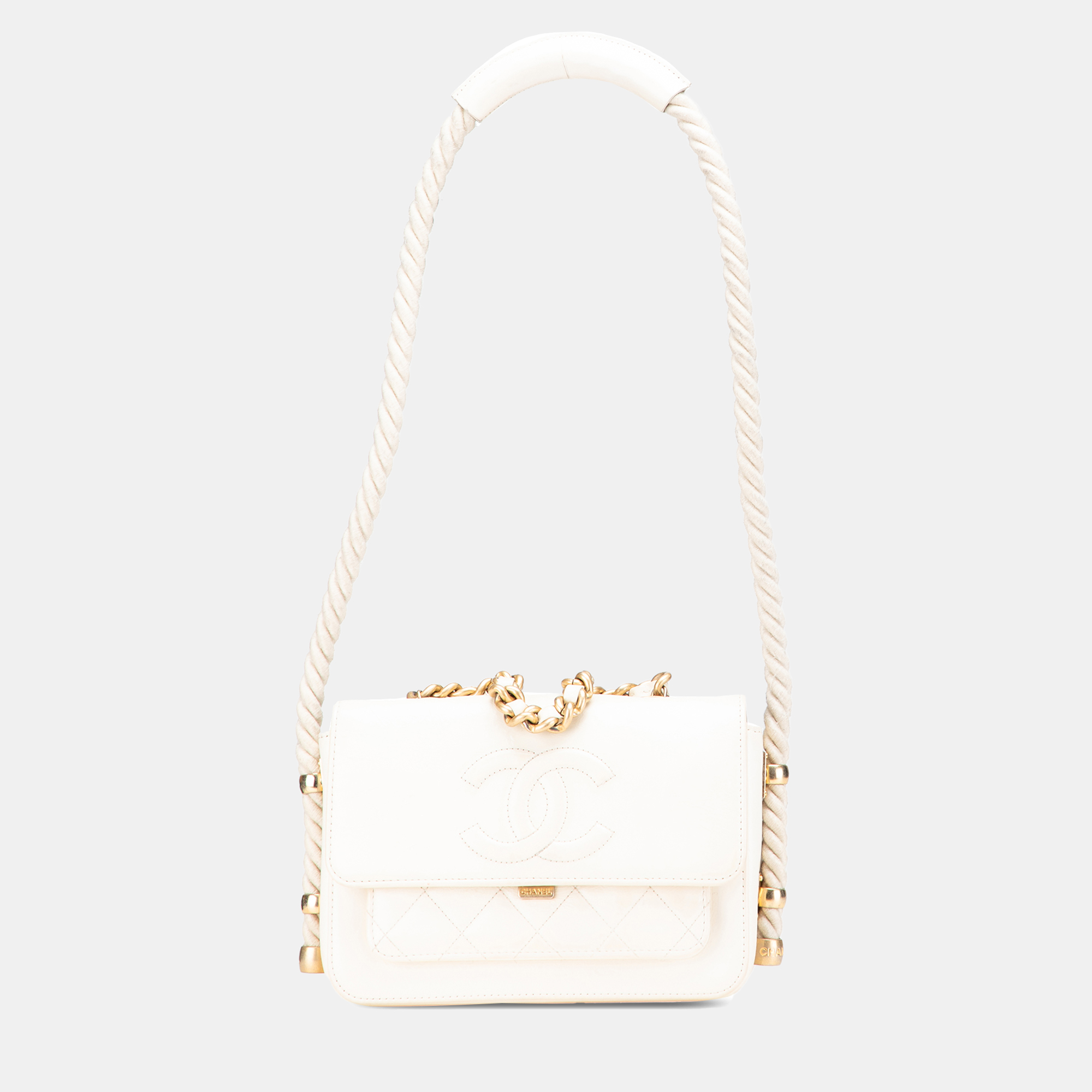 

Chanel White Crumpled Calfskin En Vogue Rope Flap Bag
