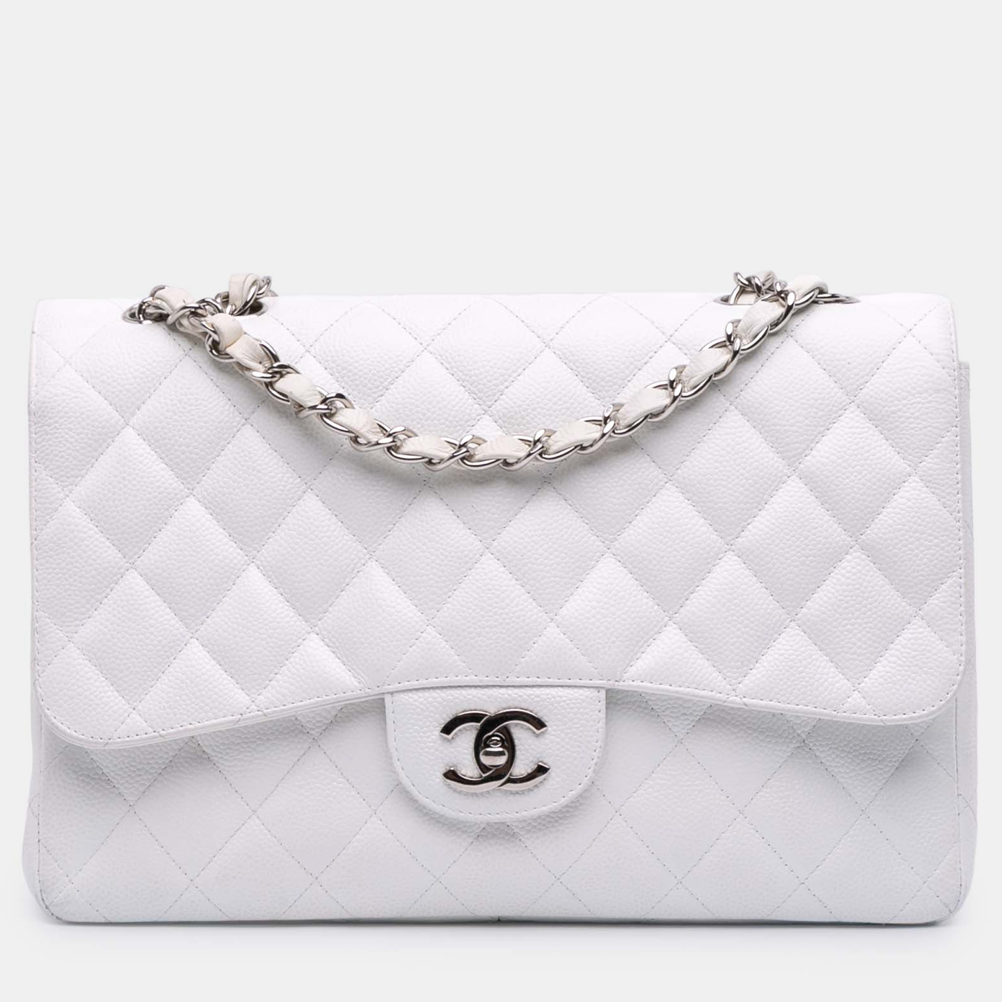 

Chanel White Jumbo Classic Caviar Double Flap