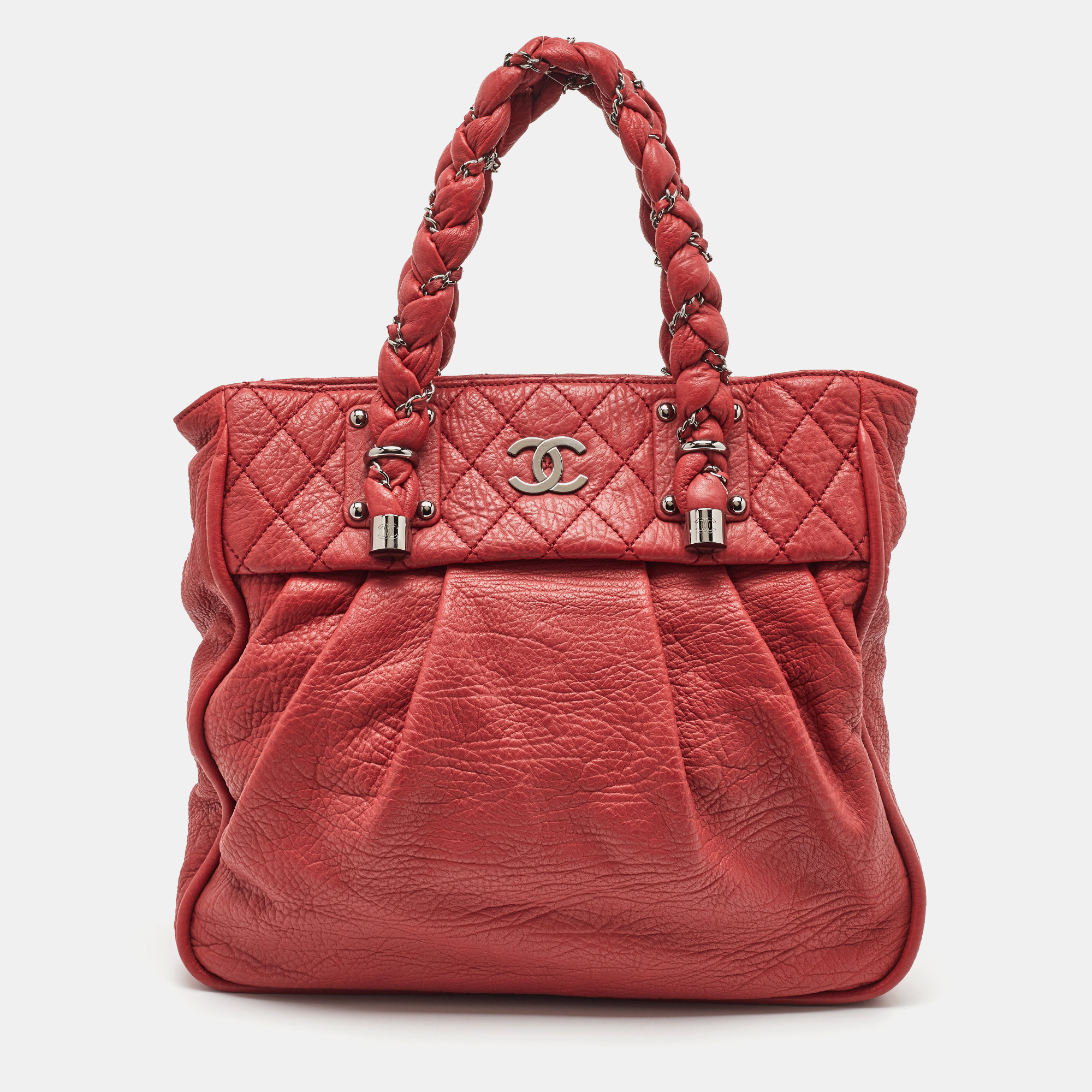 

Chanel Red Grained Leather Large Lady Braid Tote