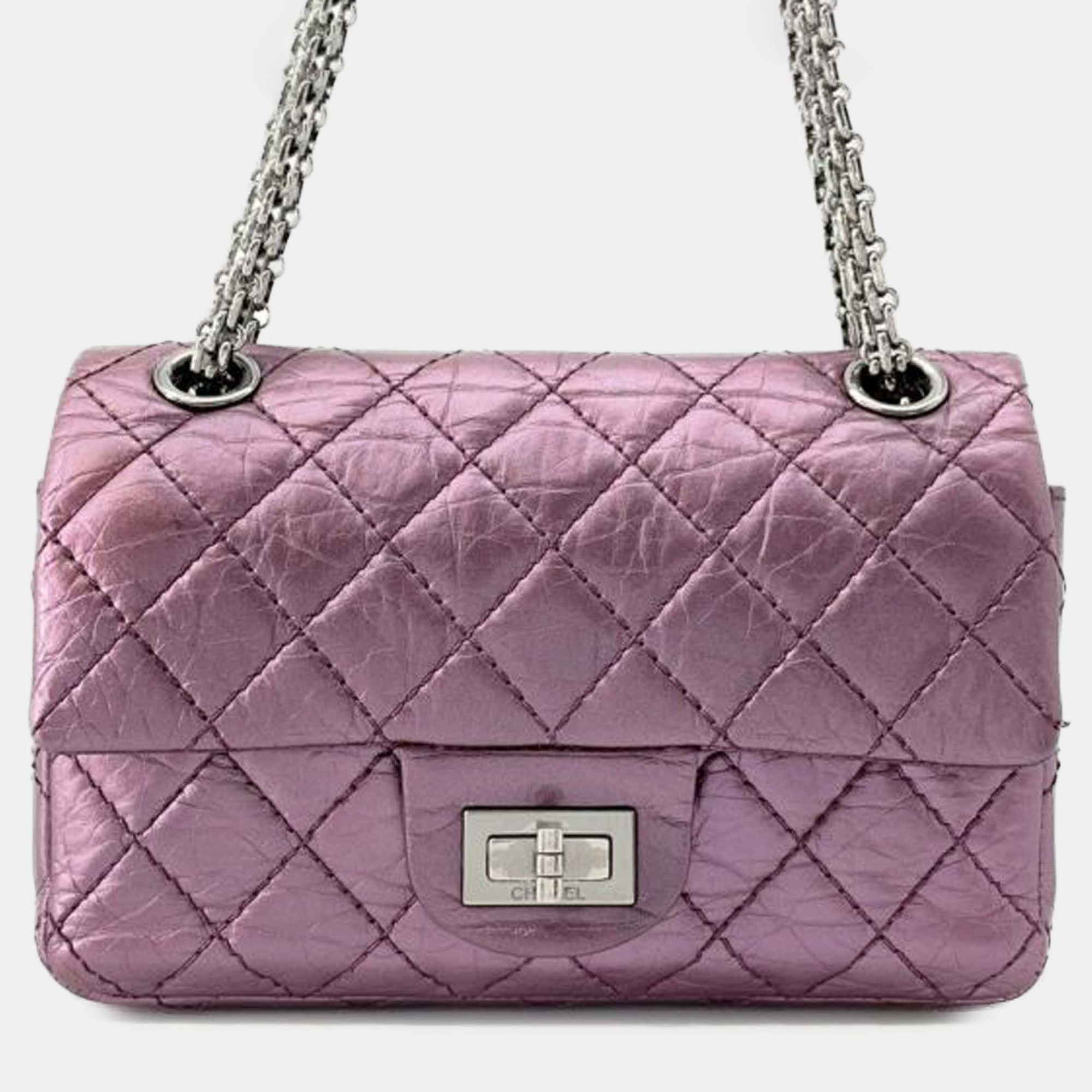 

Chanel Pink Mini Reissue 2.55 Quilted Metallic Lambskin Double Flap