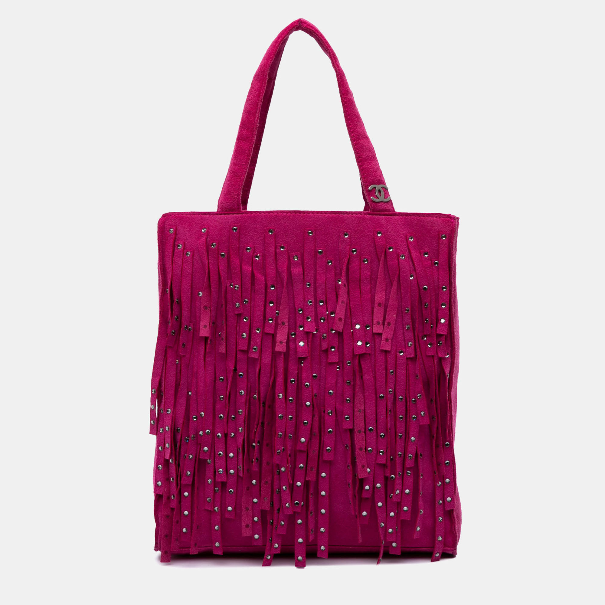 

Chanel Pink Mini Suede Studded Fringe Tote