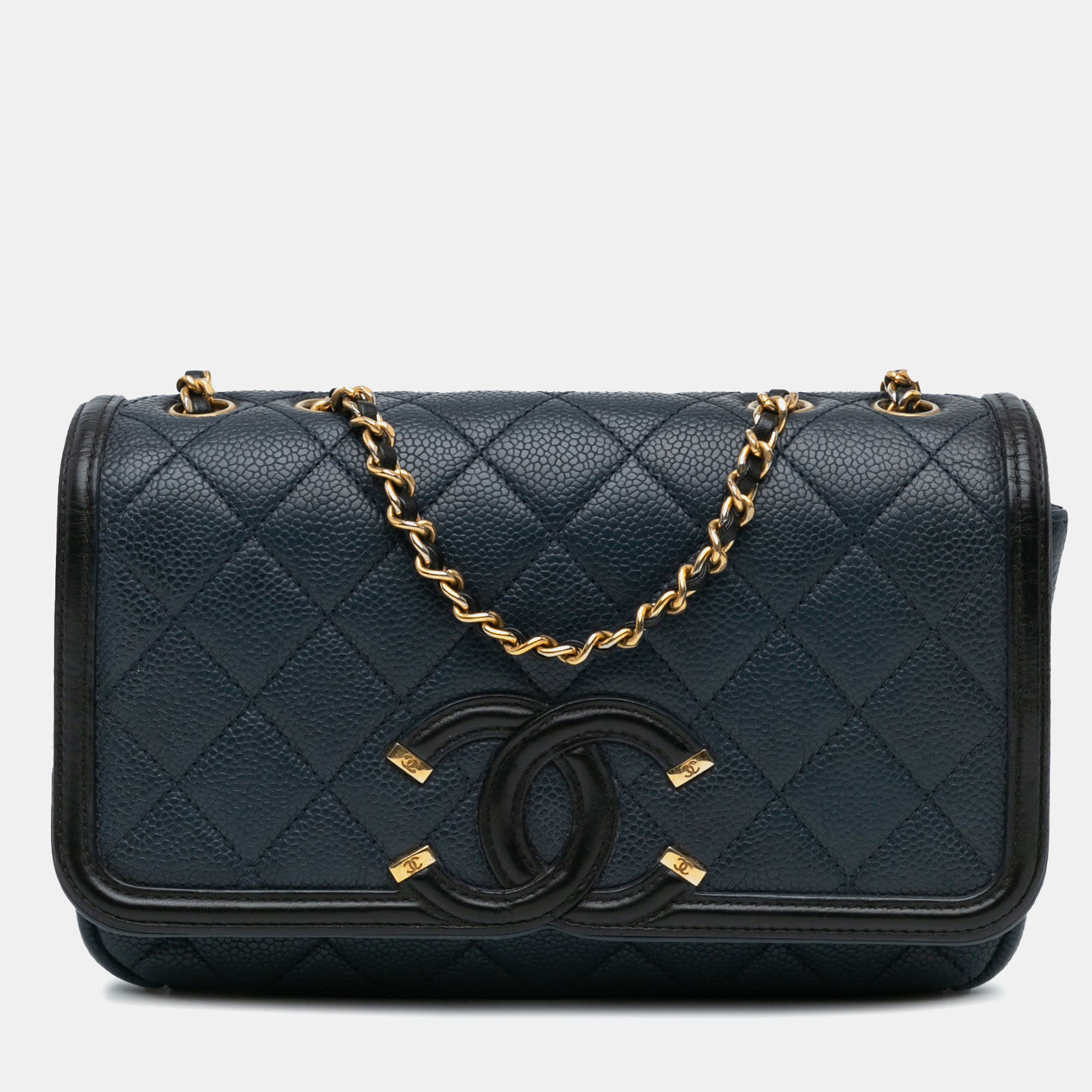 

Chanel CC Filigree Flap Small Caviar Leather Shoulder Bag, Black