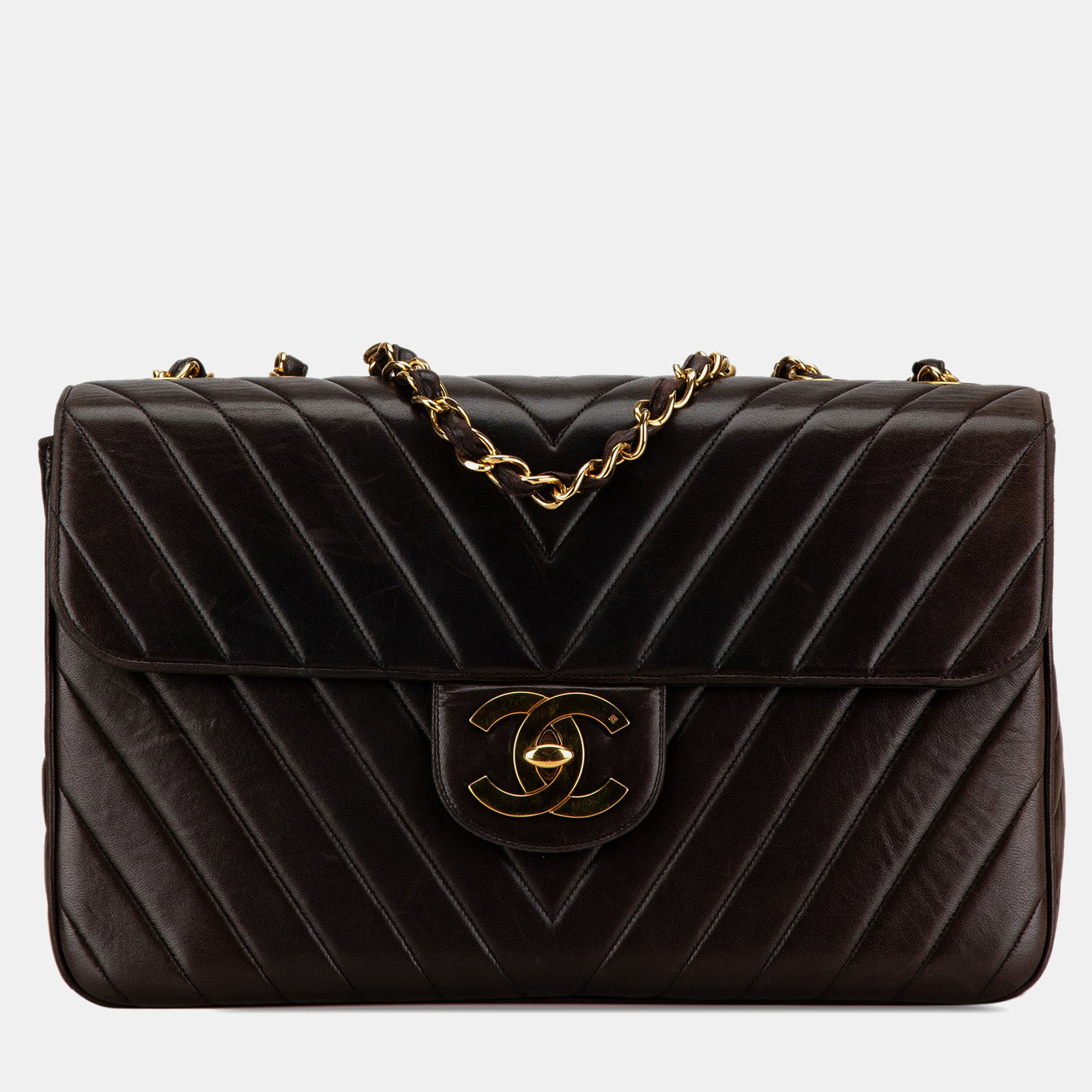 

Chanel Chevron Single Flap Maxi  Lambskin Shoulder Bag, Black