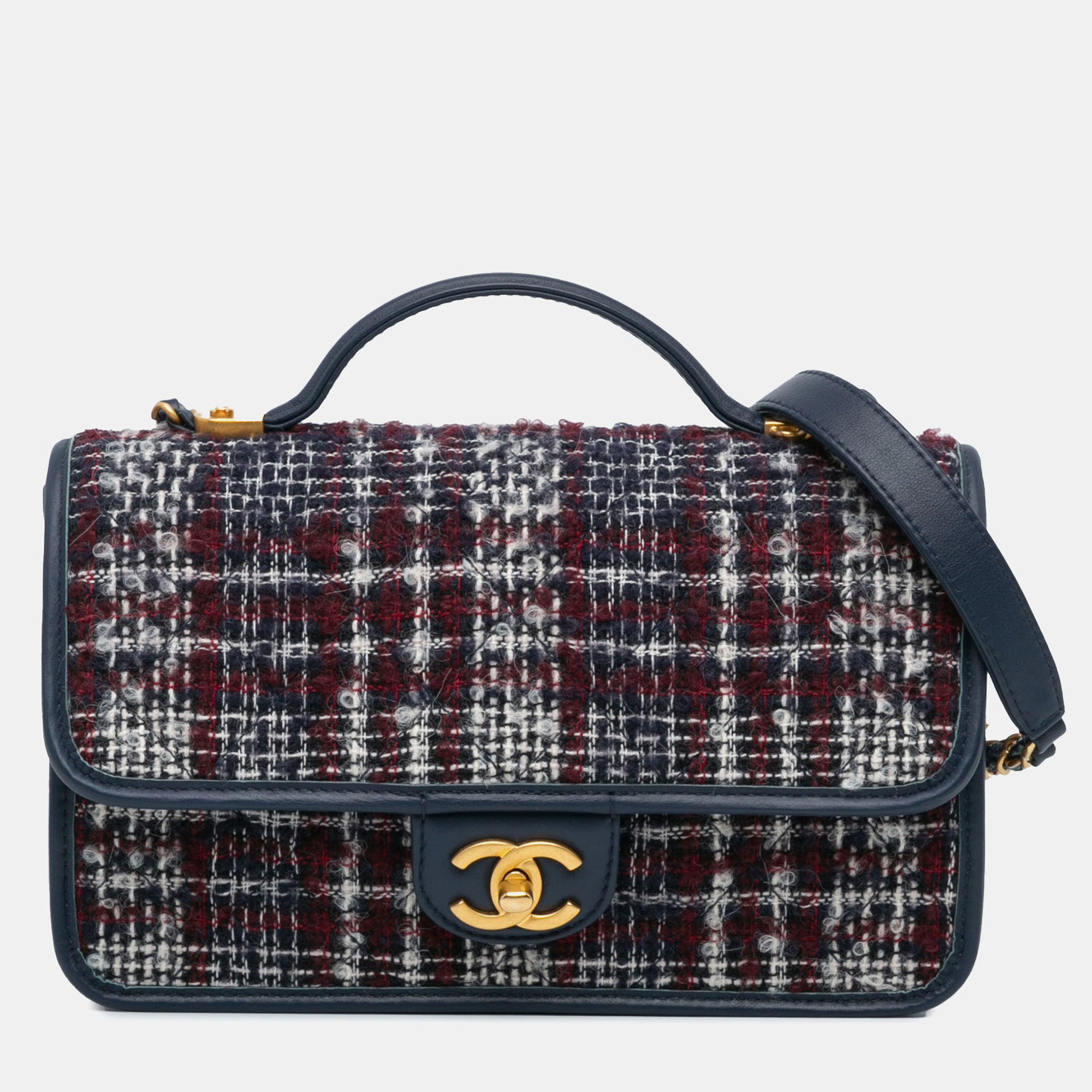 Pre-owned Chanel School Memory Small Tweed Top Handle Flap Bag In Multi