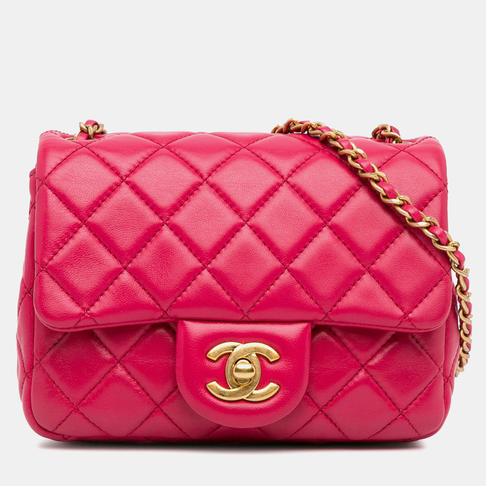 

Chanel Classic Pearl Crush Single Flap Mini Square Lambskin Shoulder Bag, Pink