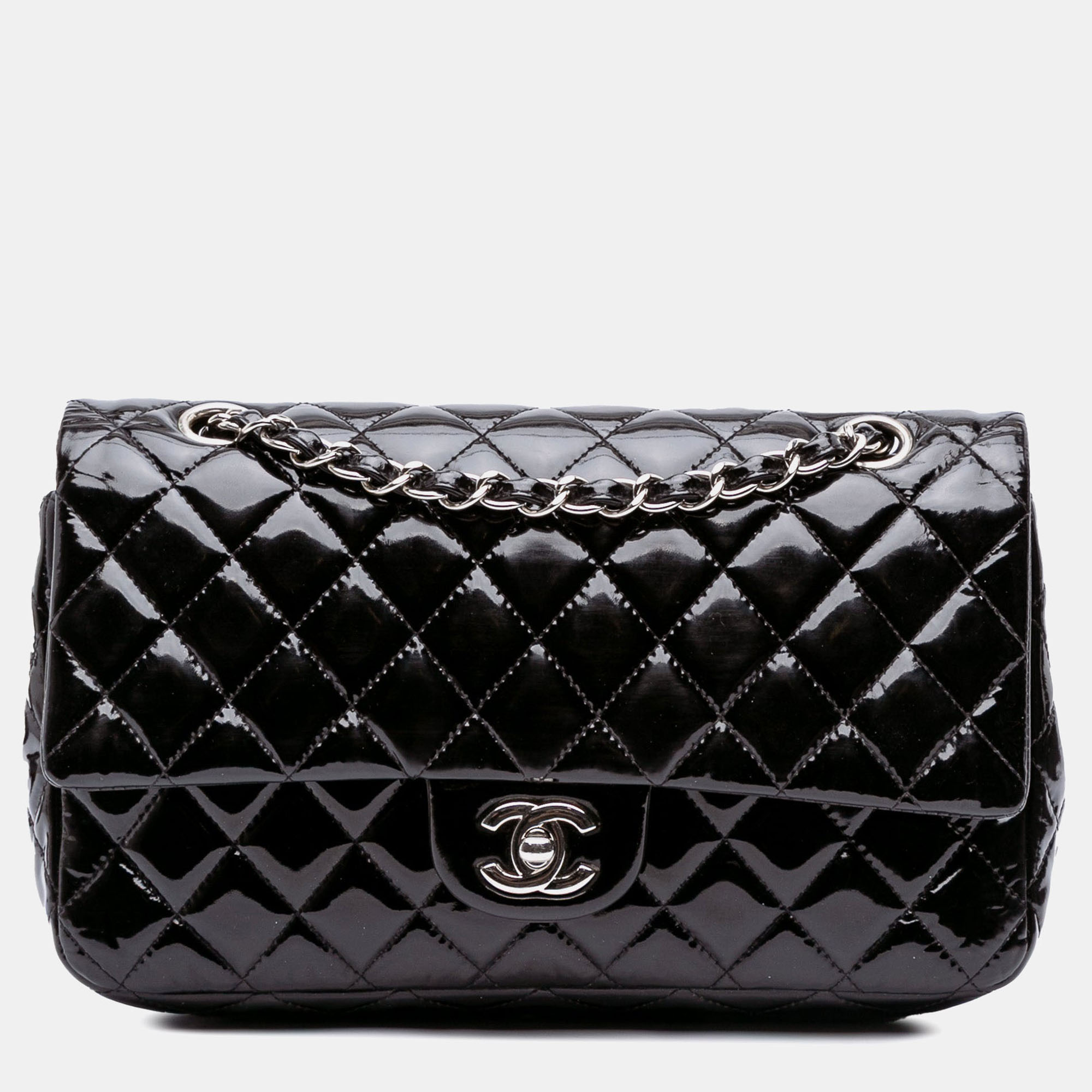 

Chanel Classic Double Flap Medium Patent Leather Shoulder Bag, Black