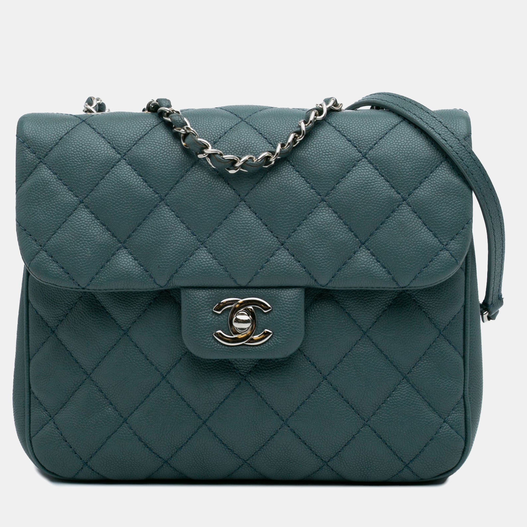 

Chanel Urban Companion Flap Medium Quilted Caviar Shoulder Bag, Blue