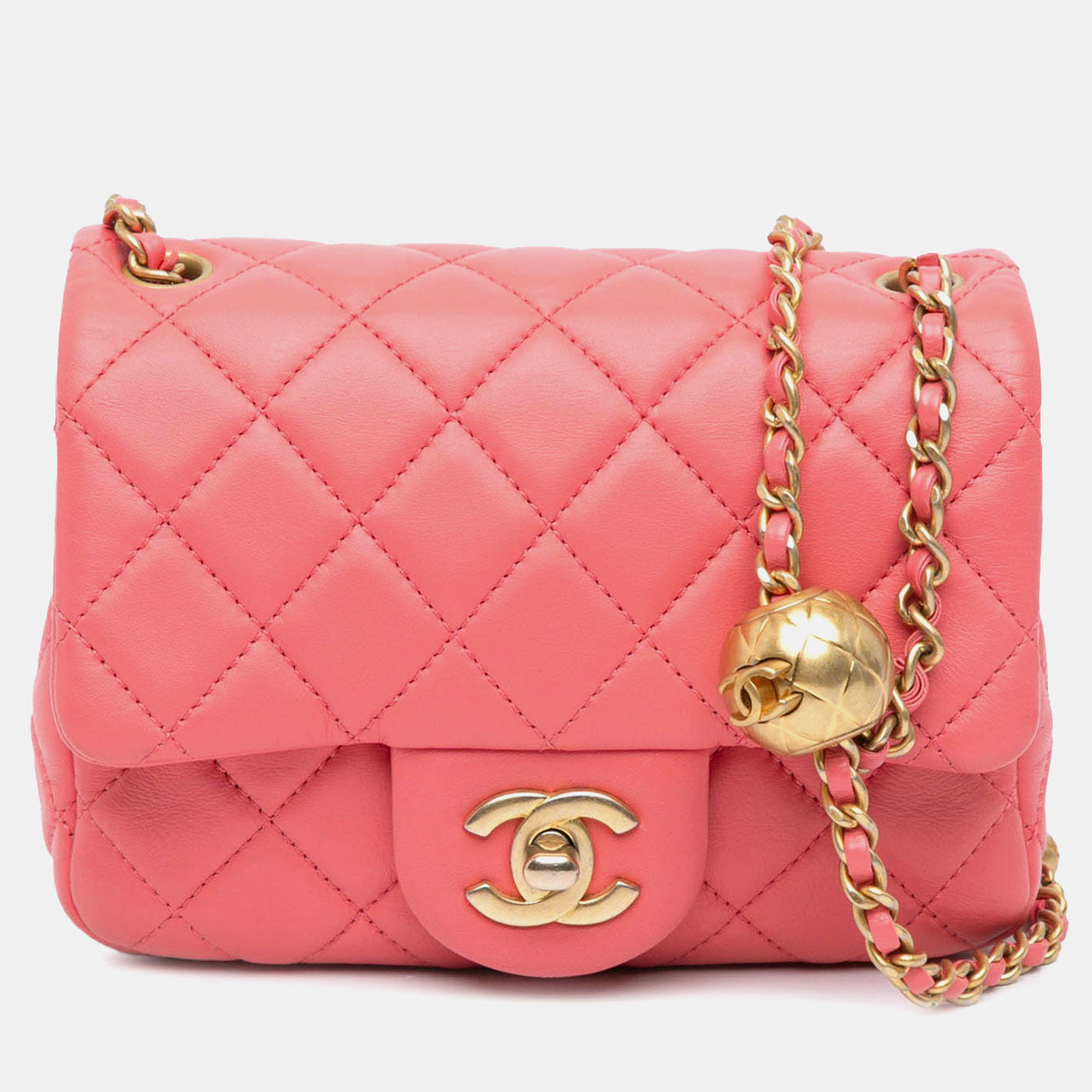 

Chanel Classic Pearl Crush Single Flap Mini Square Lambskin Shoulder Bag, Pink