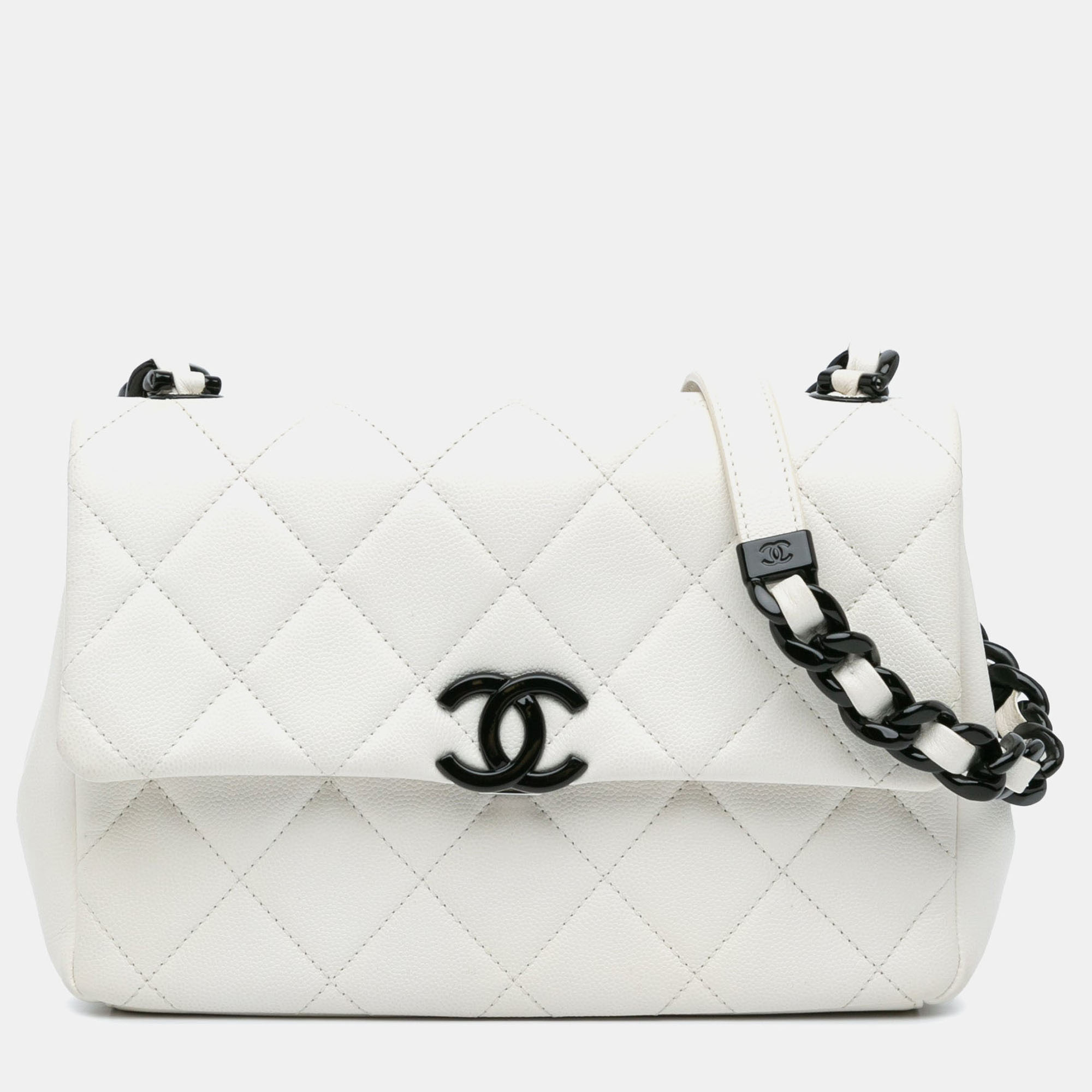 

Chanel My Everything Flap Medium Quilted Caviar Shoulder Bag, White