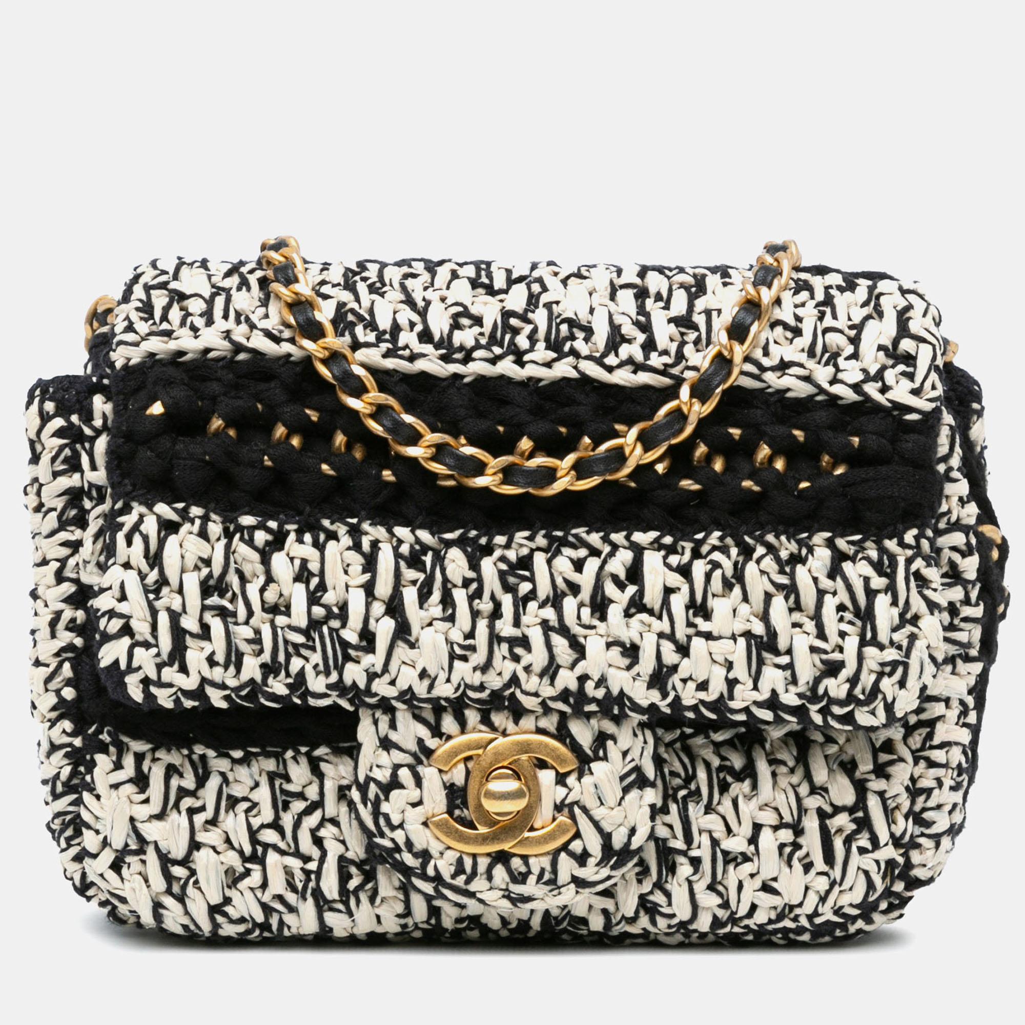 

Chanel Braided With Love Flap Medium Raffia Shoulder Bag, Black