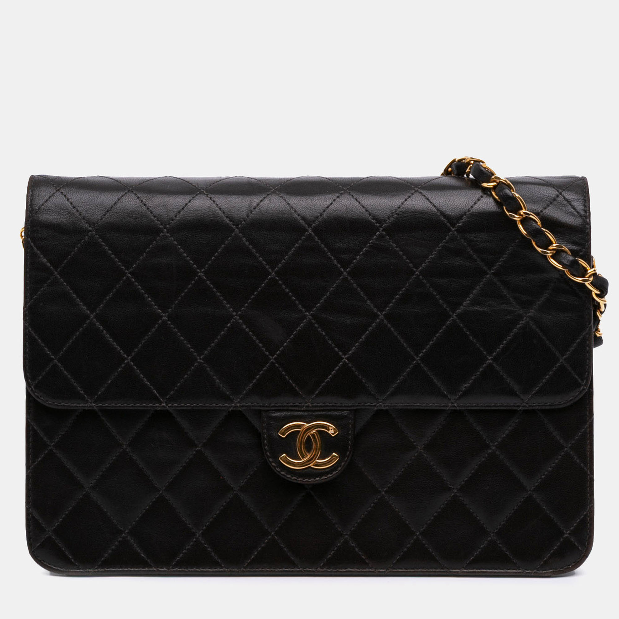 

Chanel Black Medium CC Quilted Lambskin Half Single Flap Bag