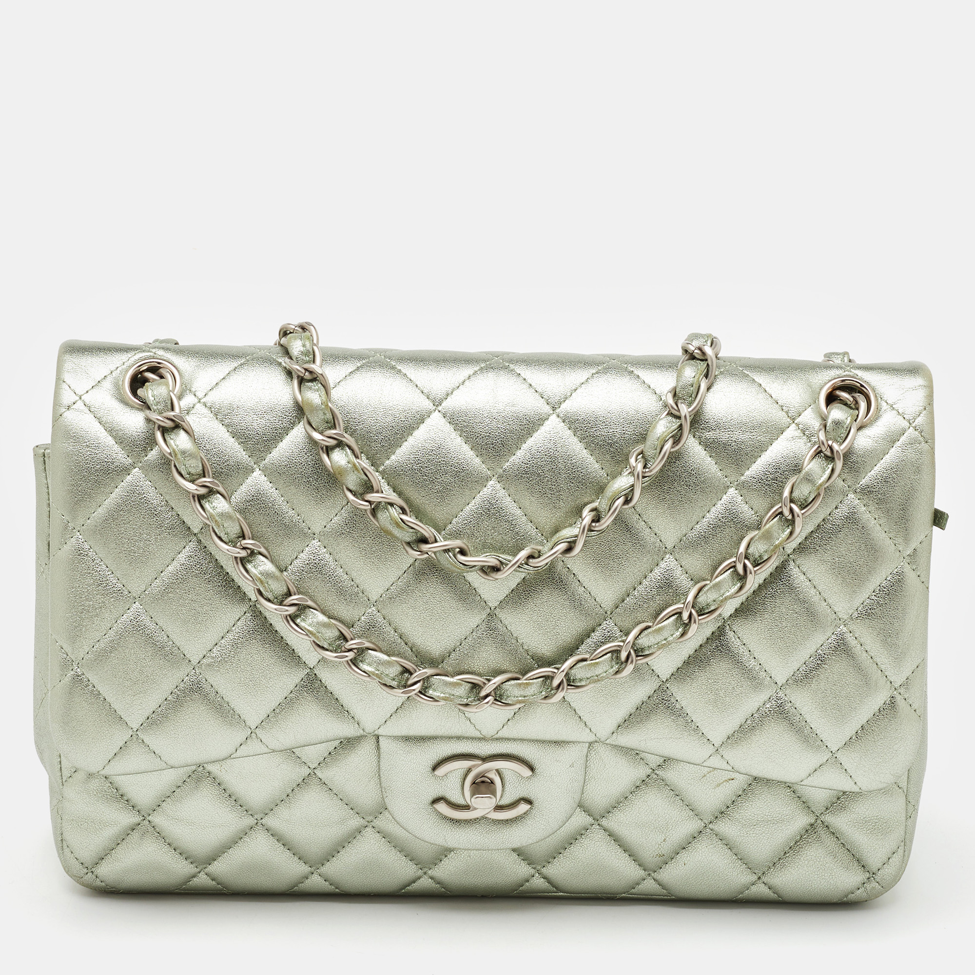 

Chanel Metallic Mint Green Quilted Leather Jumbo Classic Double Flap Bag